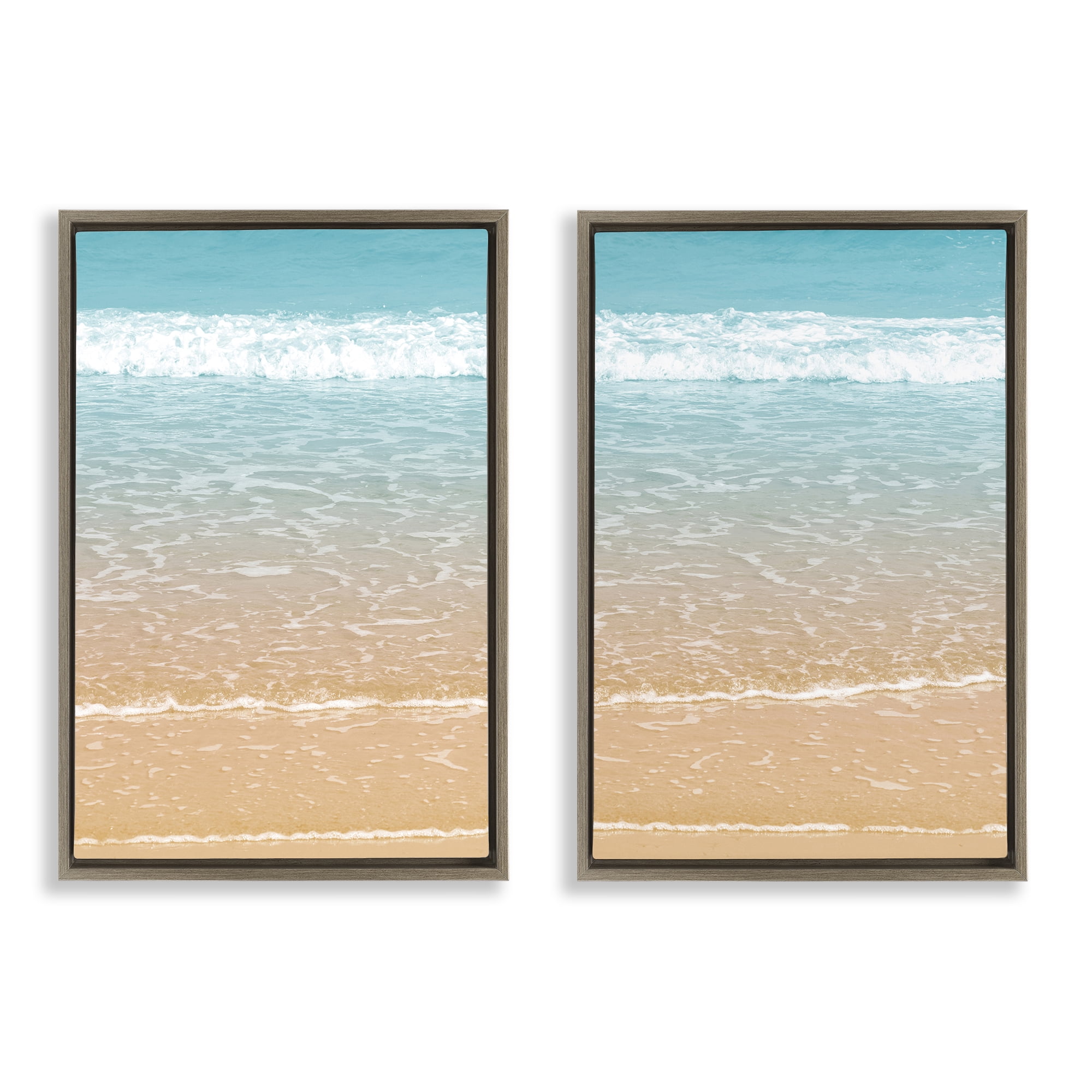 Stupell Industries Vivid Calming Beach Views Nautical & Beach Photography Brown Floater Framed Canvas Art Print Wall Art, 21 x 31, Set of 2
