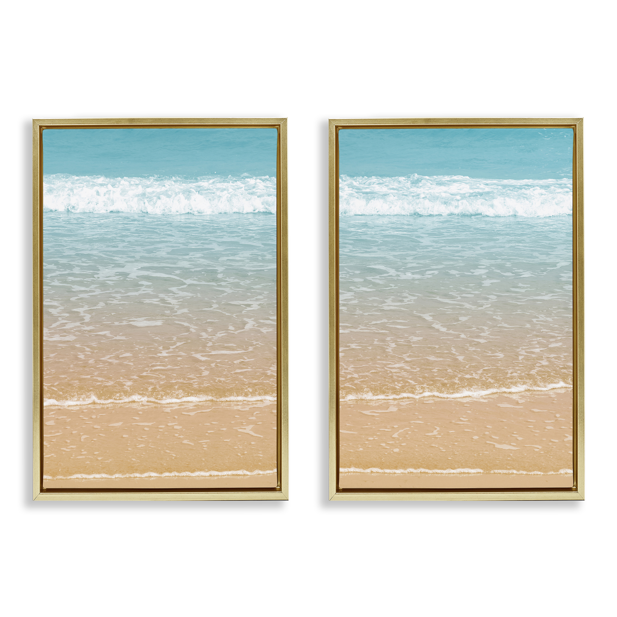 Stupell Industries Vivid Calming Beach Views Nautical & Beach Photography Gold Floater Framed Canvas Art Print Wall Art, 21 x 31, Set of 2