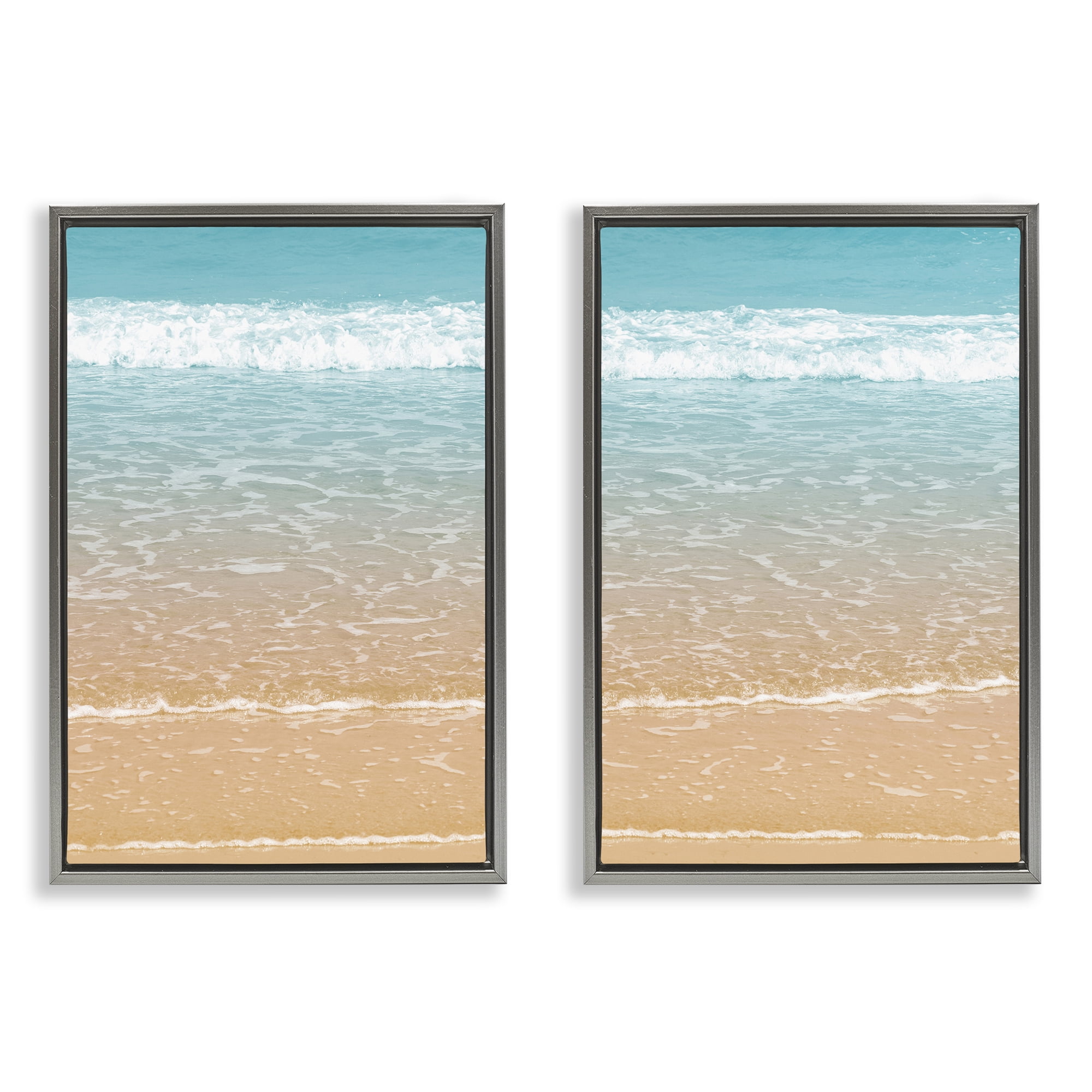 Stupell Industries Vivid Calming Beach Views Nautical & Beach Photography Gray Floater Framed Canvas Art Print Wall Art, 17 x 25, Set of 2