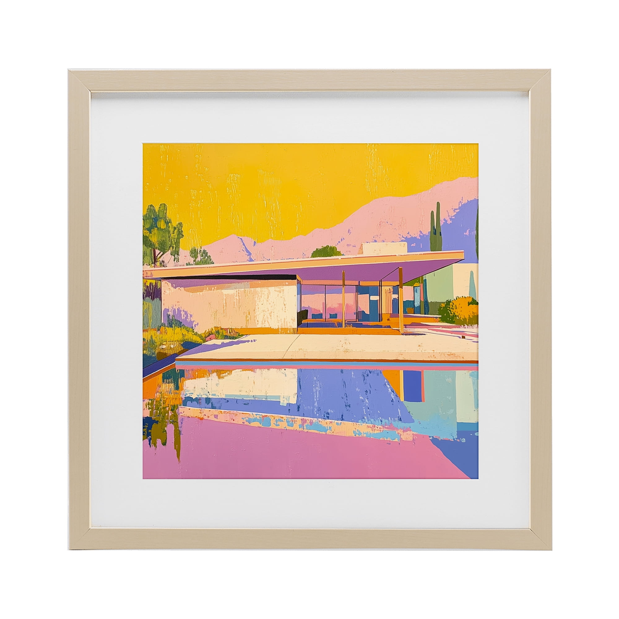 Stupell Industries Vivid Case Study House Birch Framed Print Under Glass, design by Walker Noble