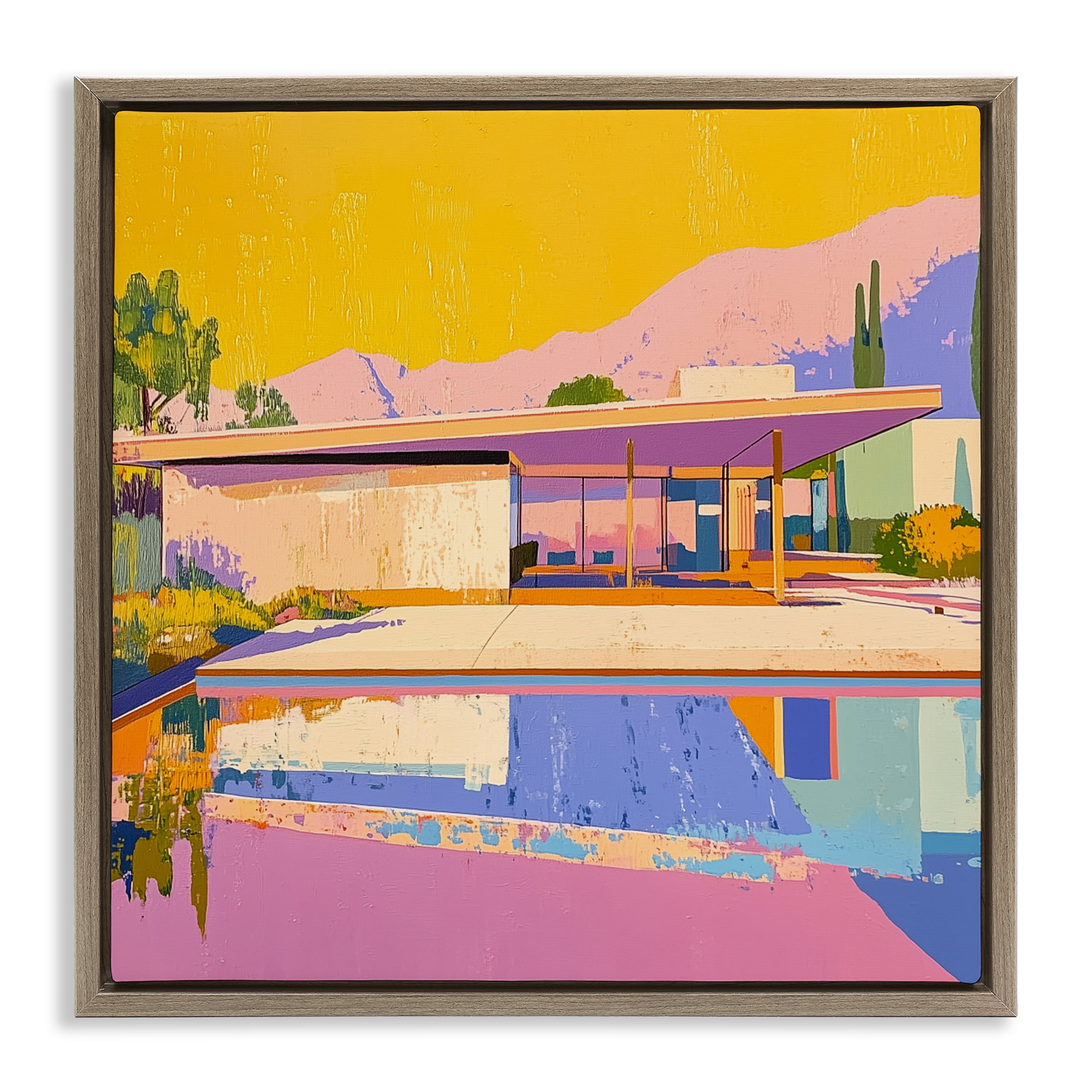 Stupell Industries Vivid Case Study House Brown Framed Floater Canvas Wall Art, design by Walker Noble