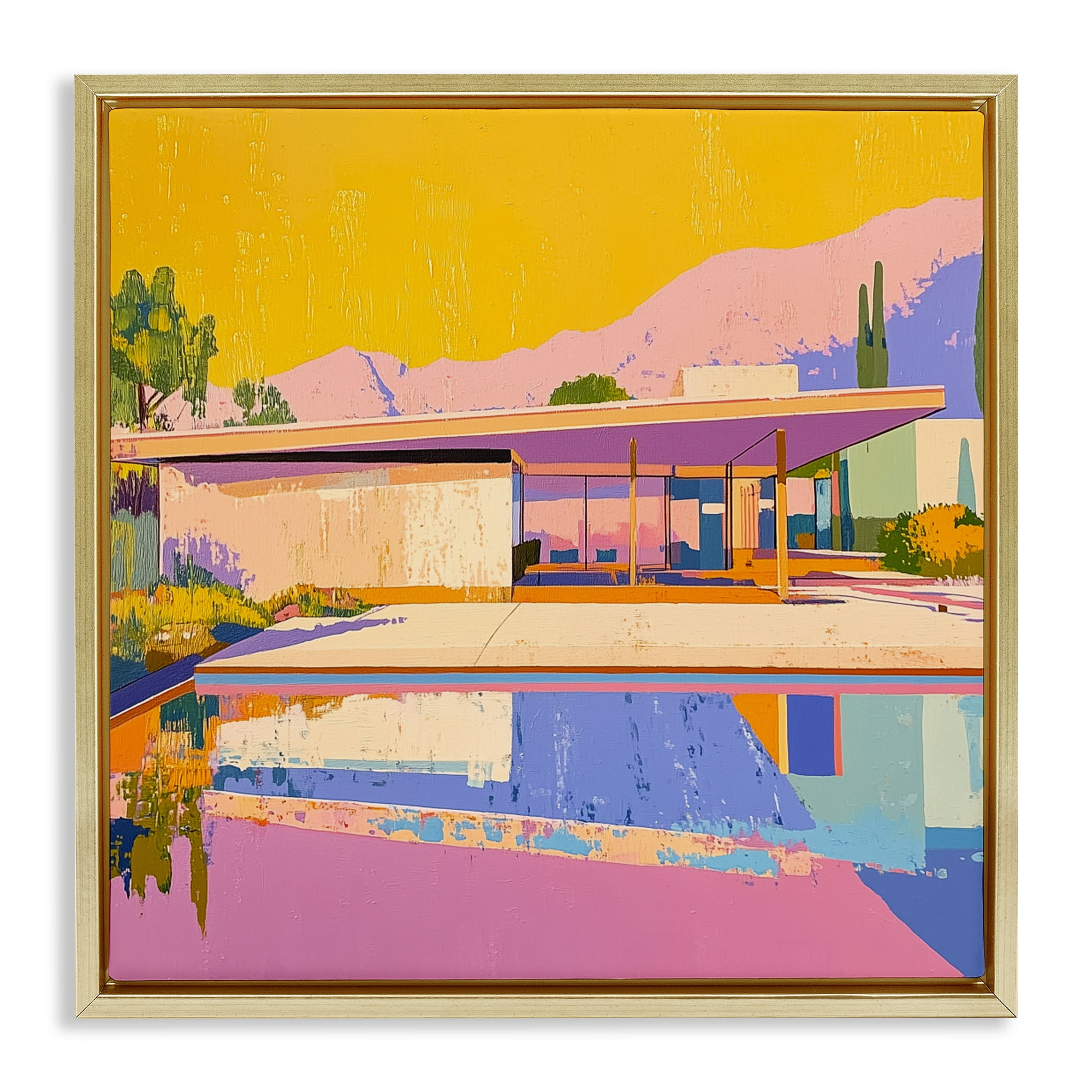 Stupell Industries Vivid Case Study House Gold Framed Floater Canvas Wall Art, design by Walker Noble