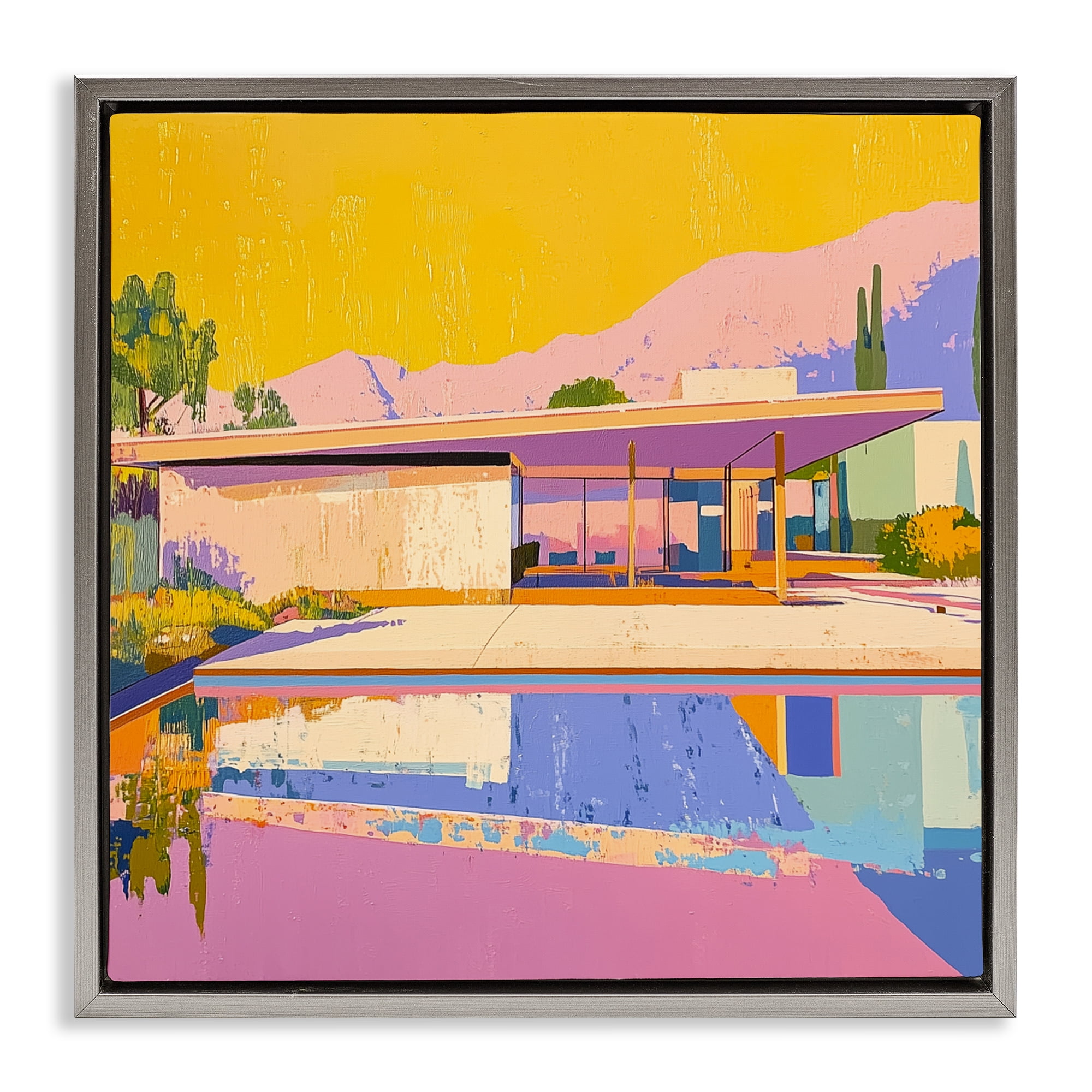 Stupell Industries Vivid Case Study House Gray Framed Floater Canvas Wall Art, design by Walker Noble