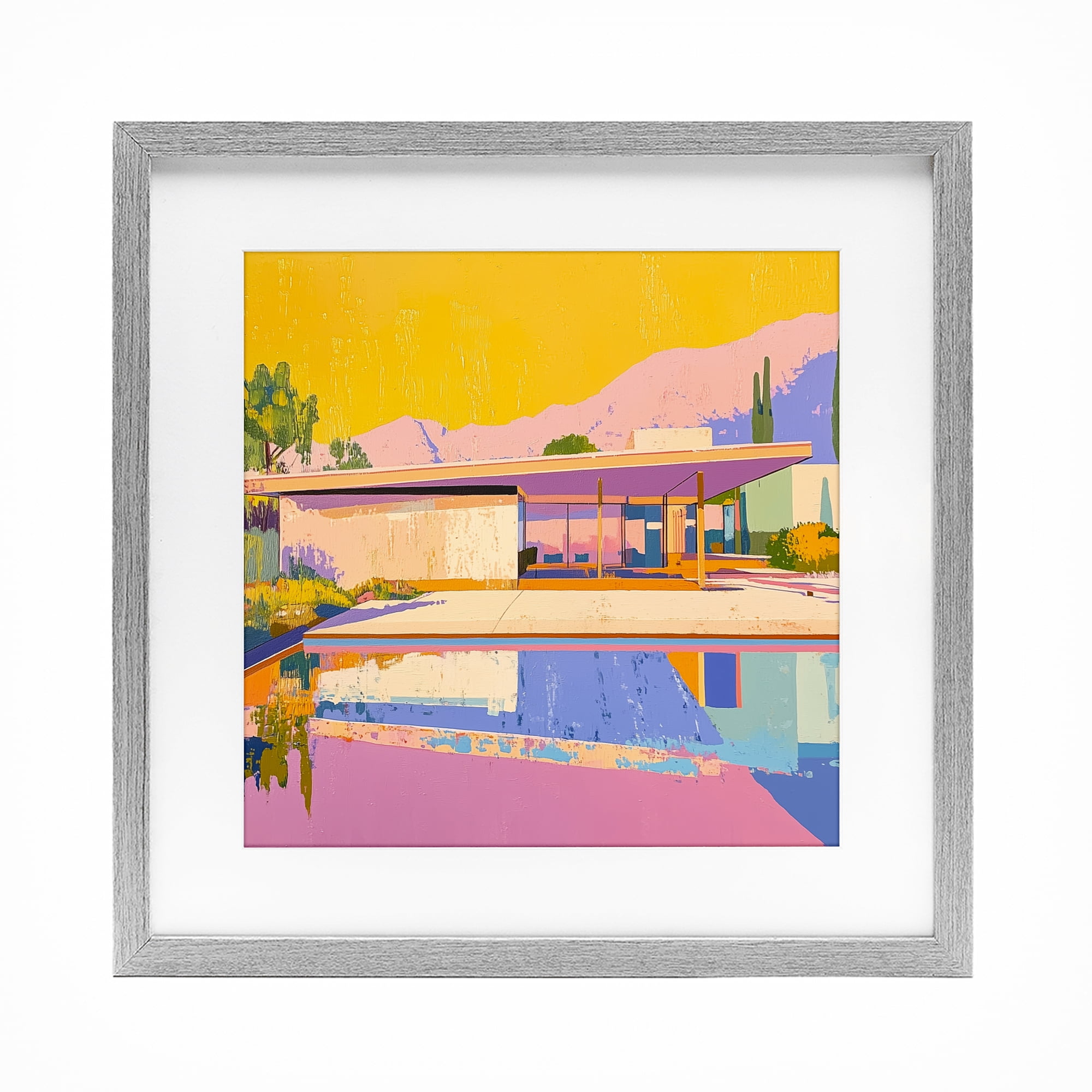 Stupell Industries Vivid Case Study House Gray Framed Print Under Glass, design by Walker Noble