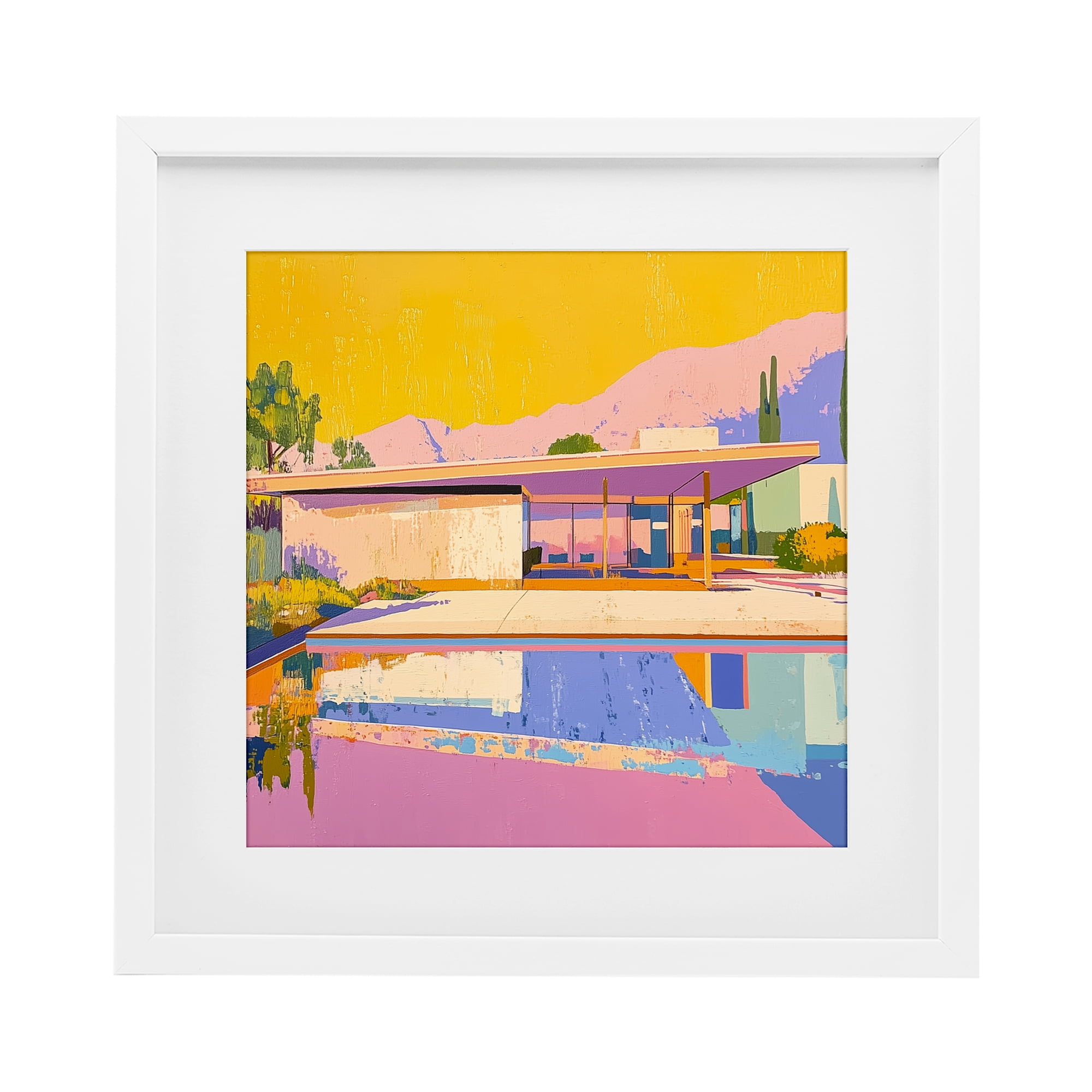Stupell Industries Vivid Case Study House White Framed Print Under Glass, design by Walker Noble