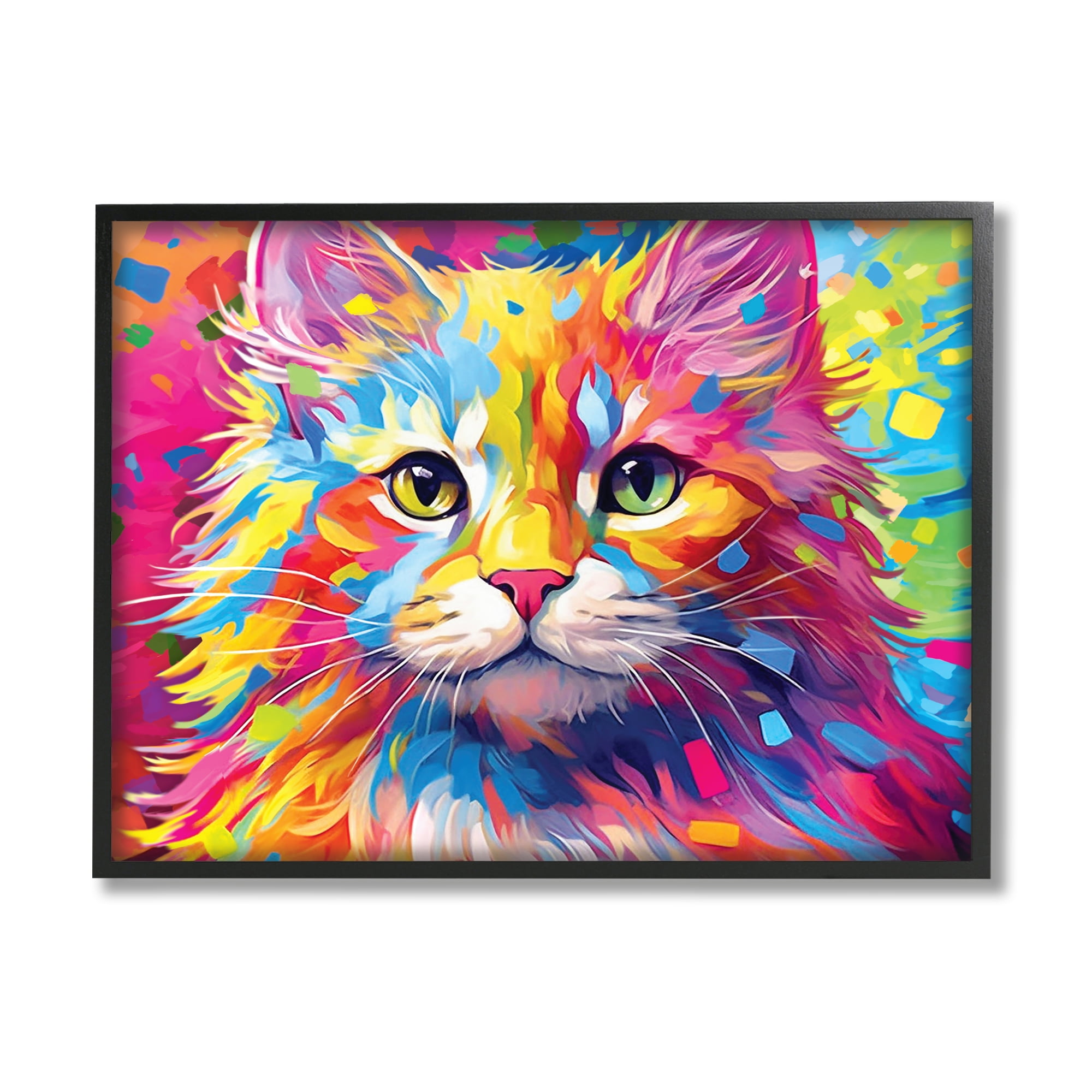 Stupell Industries Vivid Cat Painting Animals & Insects Painting Black Framed Art Print Wall Art, 20 x 16
