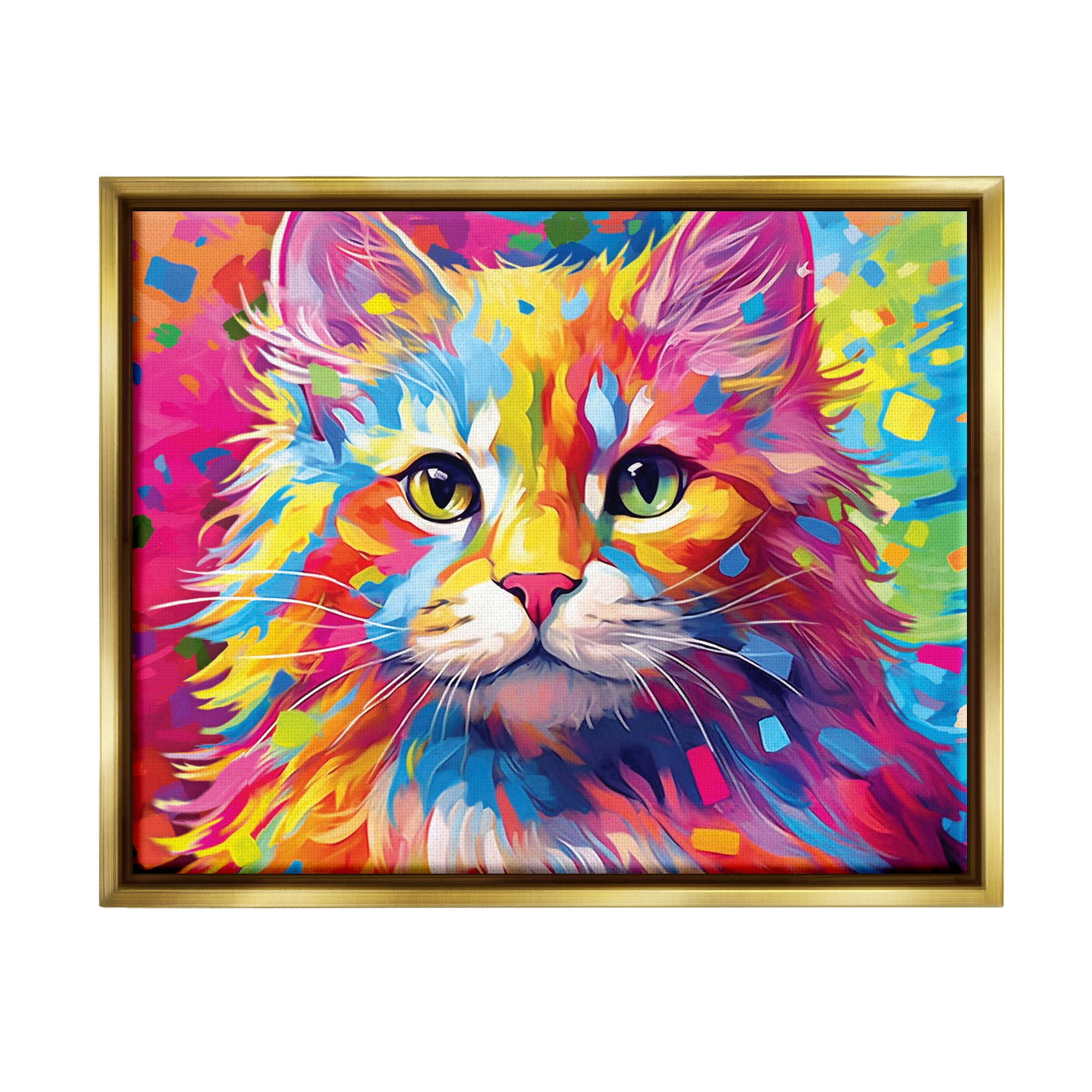 Stupell Industries Vivid Cat Painting Animals & Insects Painting Gold Floater Framed Canvas Art Print Wall Art, 31 x 25