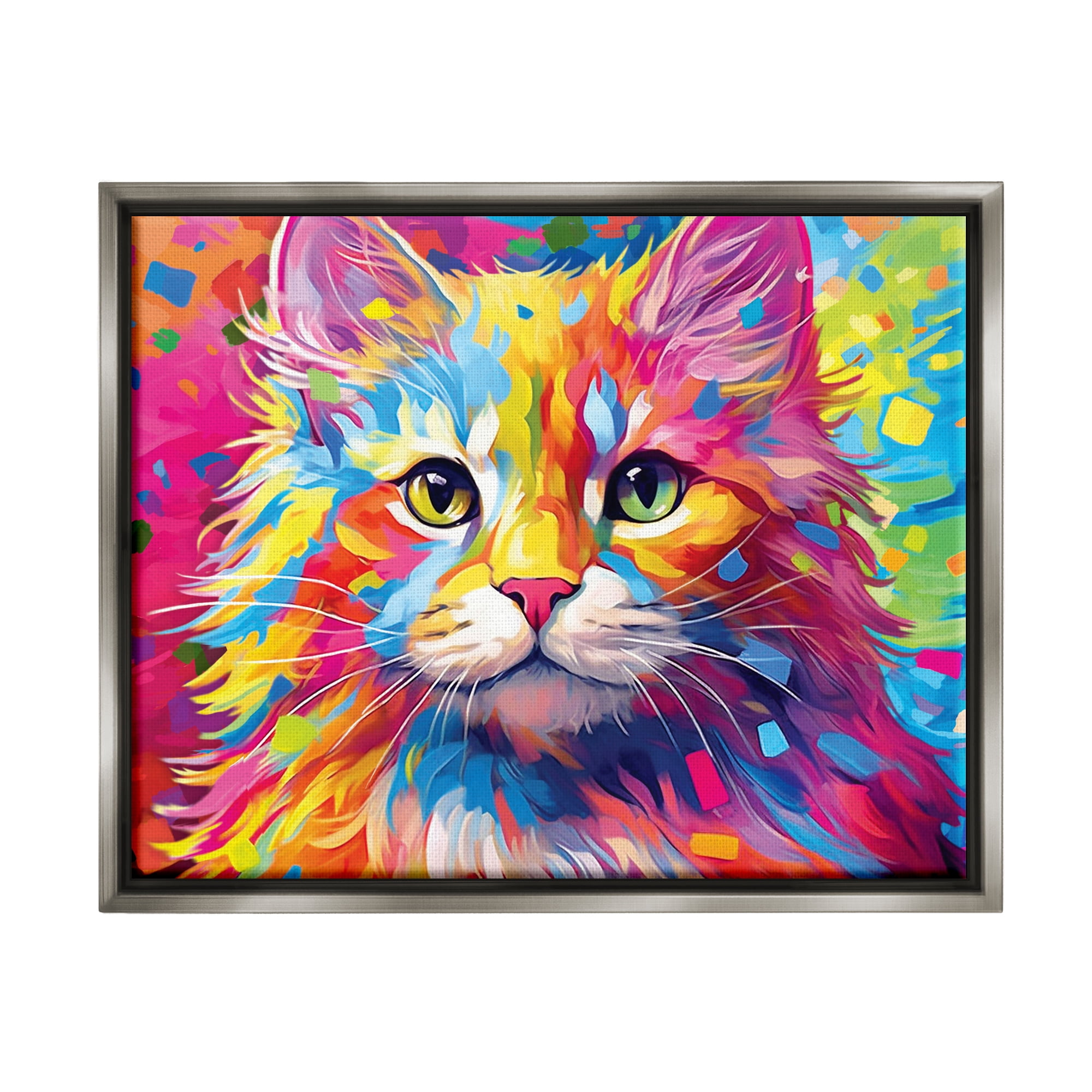 Stupell Industries Vivid Cat Painting Animals & Insects Painting Gray Floater Framed Canvas Art Print Wall Art, 31 x 25