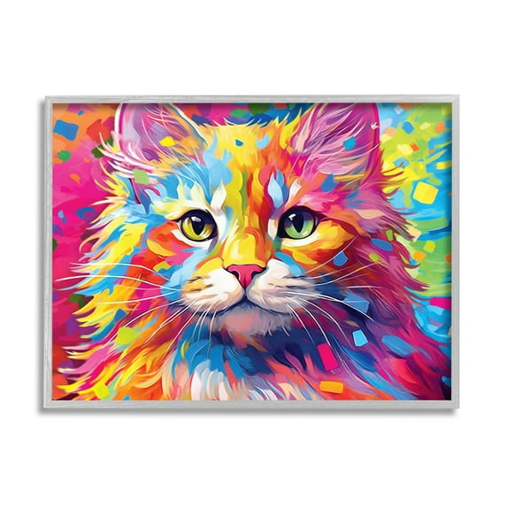 Stupell Industries Vivid Cat Painting Animals & Insects Painting Gray Framed Art Print Wall Art, 14 x 11