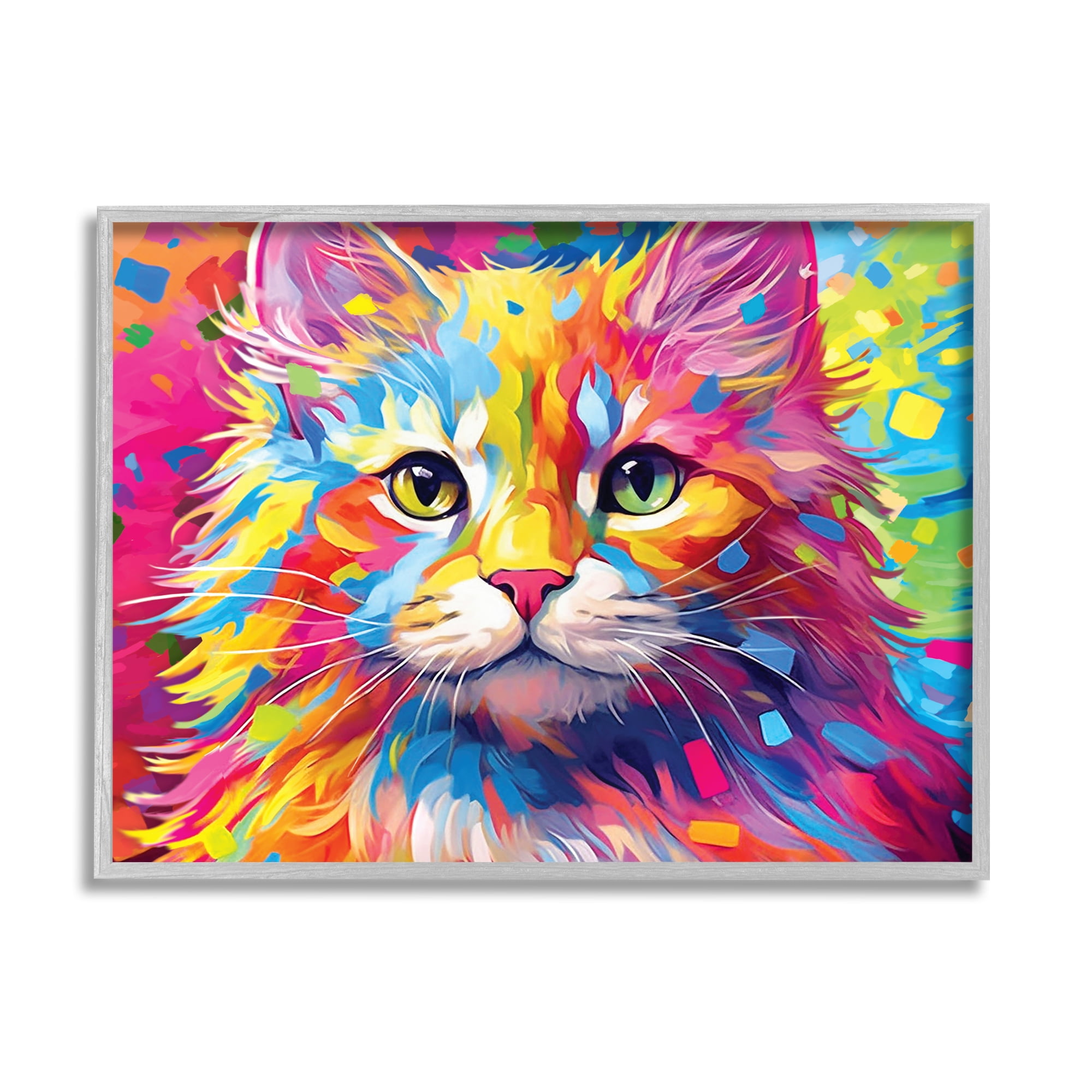 Stupell Industries Vivid Cat Painting Animals & Insects Painting Gray Framed Art Print Wall Art, 20 x 16