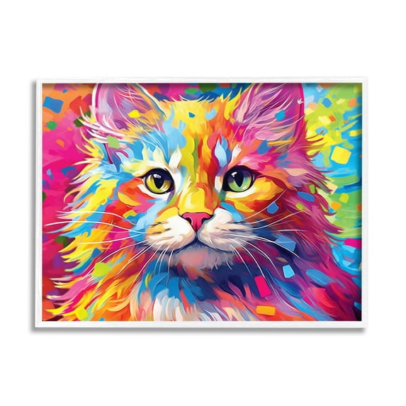 Stupell Industries Vivid Cat Painting Animals & Insects Painting White Framed Art Print Wall Art, 14 x 11