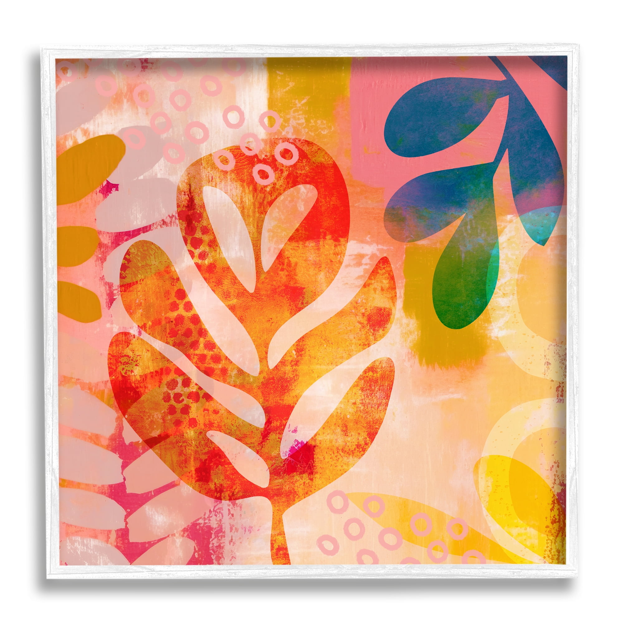 Stupell Industries Vivid Contemporary Leaves Botanical & Floral Painting White Framed Art Print Wall Art, 17 x 17