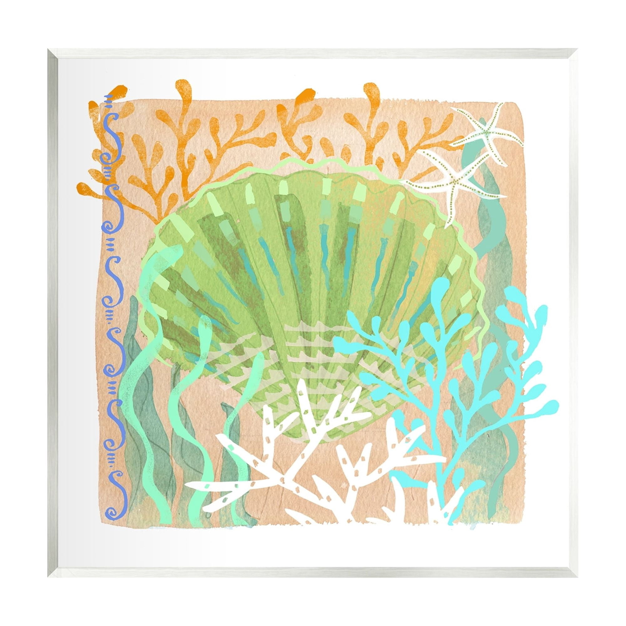 Stupell Industries Vivid Coral Overlay Beach Seashell Watercolor Pattern Graphic Art Unframed Art Print Wall Art, Design by unknown