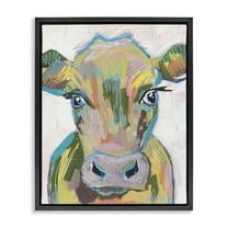 Stupell Industries Vivid Cow Visage Animals & Insects Painting Black Floater Framed Canvas Art Print Wall Art, 17 x 21