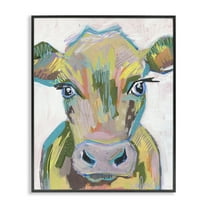 Stupell Industries Vivid Cow Visage Animals & Insects Painting Black Framed Art Print Wall Art, 11 x 14