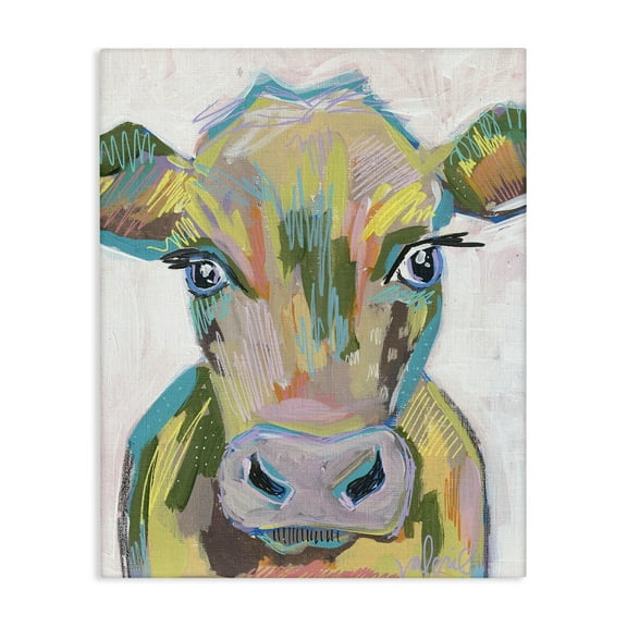 Stupell Industries Vivid Cow Visage Animals & Insects Painting Gallery Wrapped Canvas Art Print Wall Art, 16 x 20