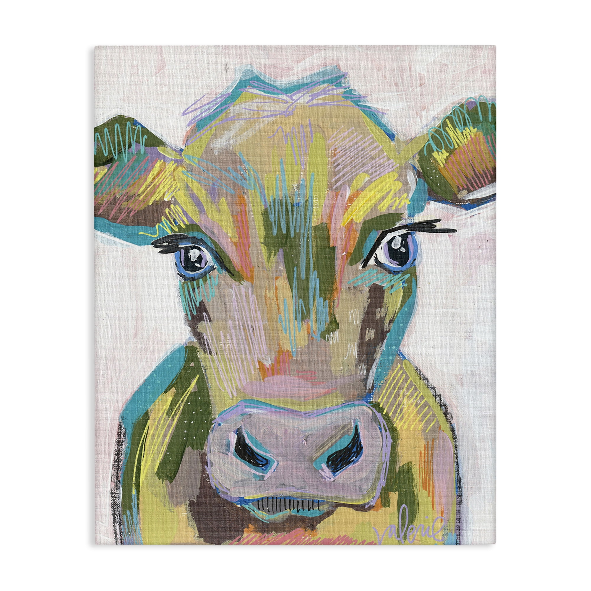Stupell Industries Vivid Cow Visage Animals & Insects Painting Gallery Wrapped Canvas Art Print Wall Art, 36 x 48