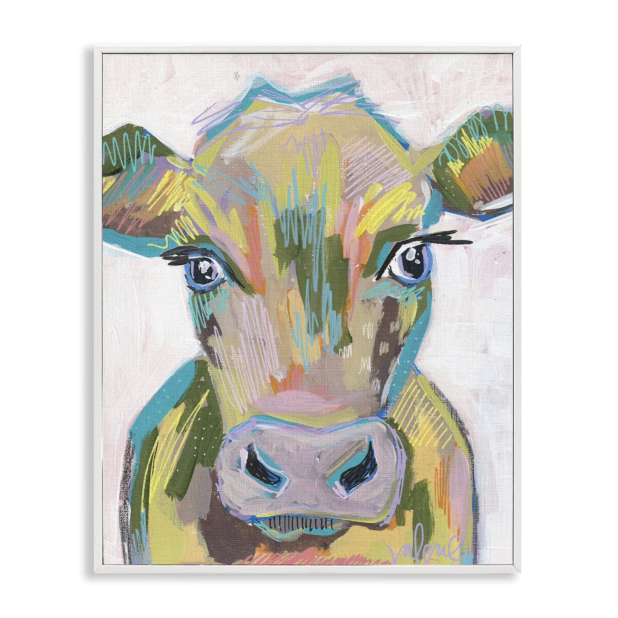 Stupell Industries Vivid Cow Visage Animals & Insects Painting White Framed Art Print Wall Art, 24 x 30