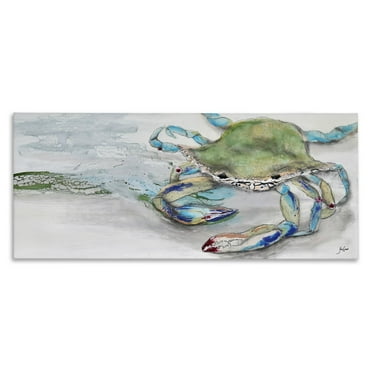 Stupell Industries Vivid Crab Beach Shoreline Nautical Landscape Scene Painting Gallery Wrapped Canvas Print Wall Art, Design by Stacy Gresell