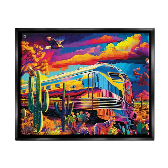 Stupell Industries Vivid Desert Train Scene Transportation Painting Black Floater Framed Art Print Wall Art, 21 x 17