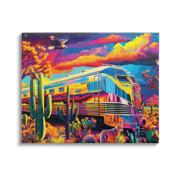 Stupell Industries Vivid Desert Train Scene Transportation Painting Gallery Wrapped Canvas Print Wall Art, 20 x 16