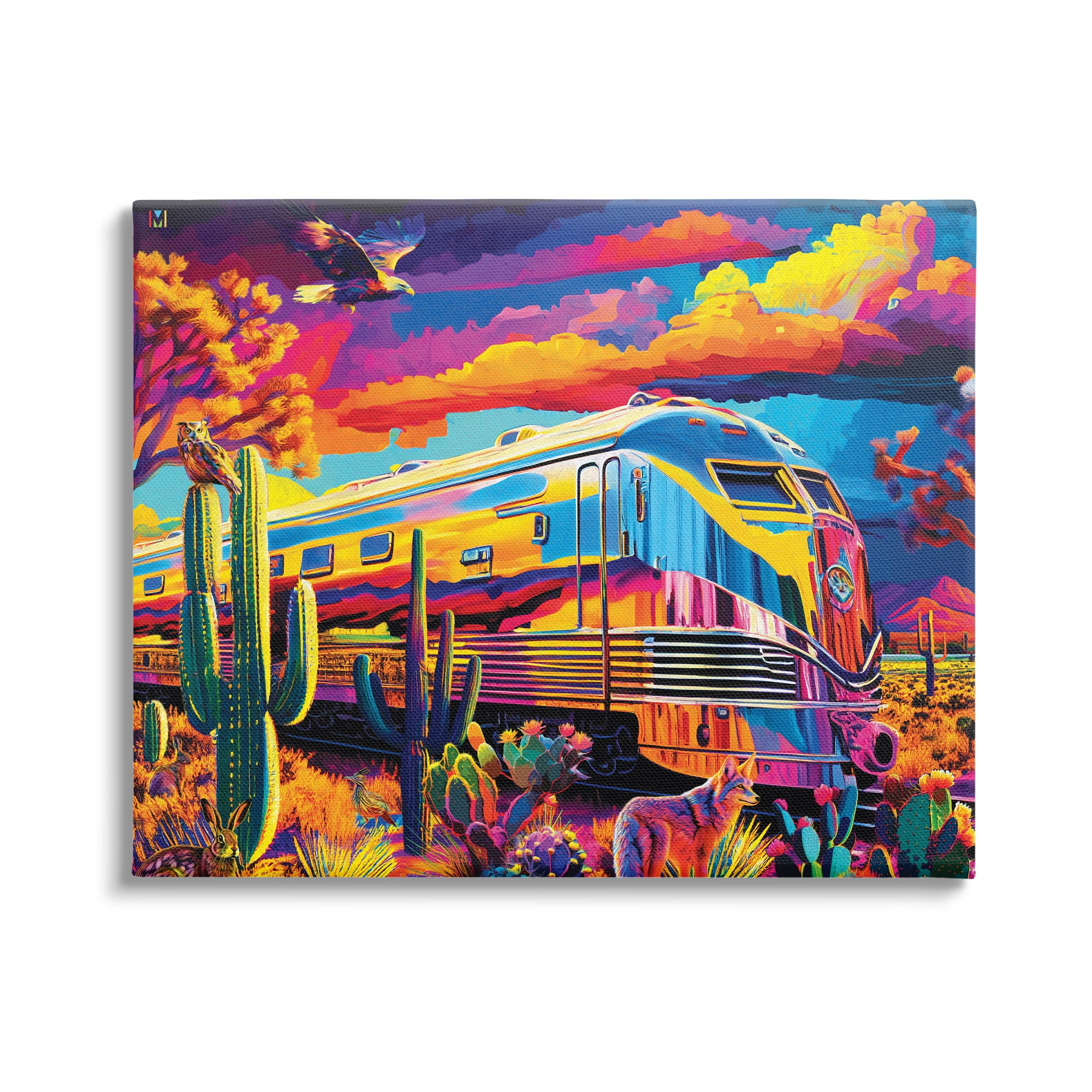 Stupell Industries Vivid Desert Train Scene Transportation Painting Gallery Wrapped Canvas Print Wall Art, 48 x 36