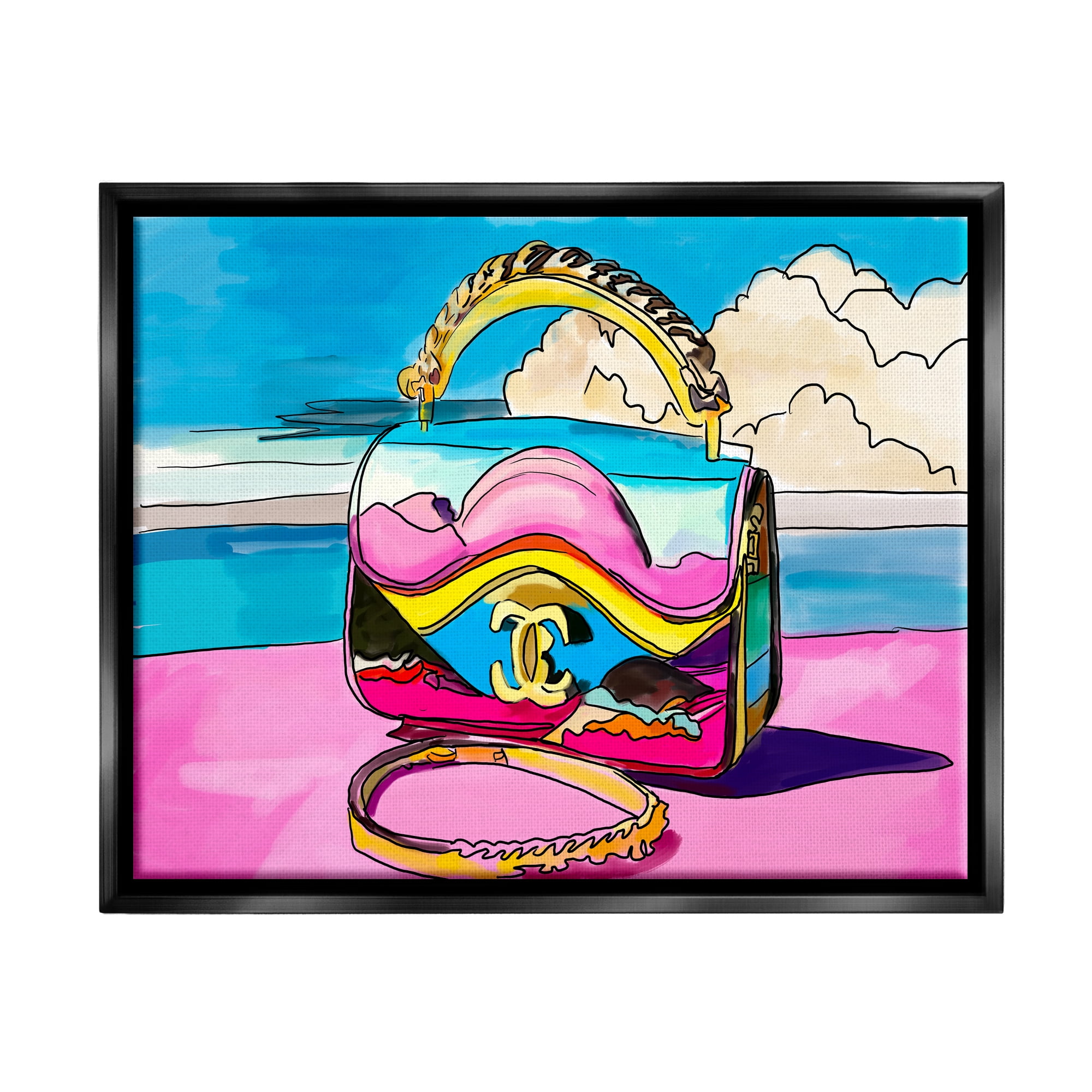 Stupell Industries Vivid Fashionable Purse Beauty & Fashion Painting Black Floater Framed Art Print Wall Art, 31 x 25