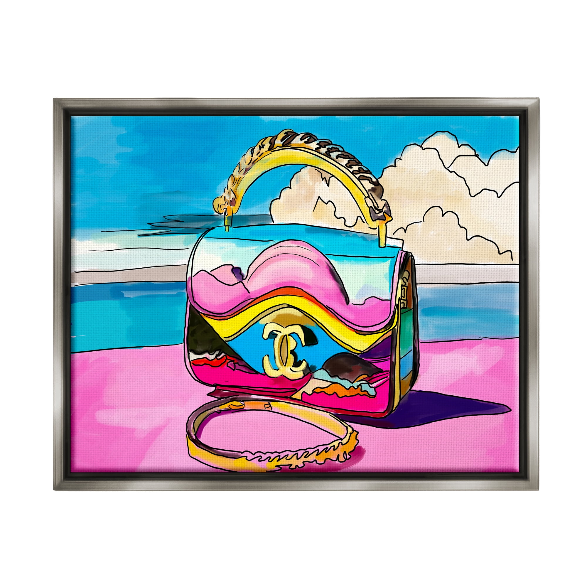 Stupell Industries Vivid Fashionable Purse Beauty & Fashion Painting Gray Floater Framed Art Print Wall Art, 31 x 25