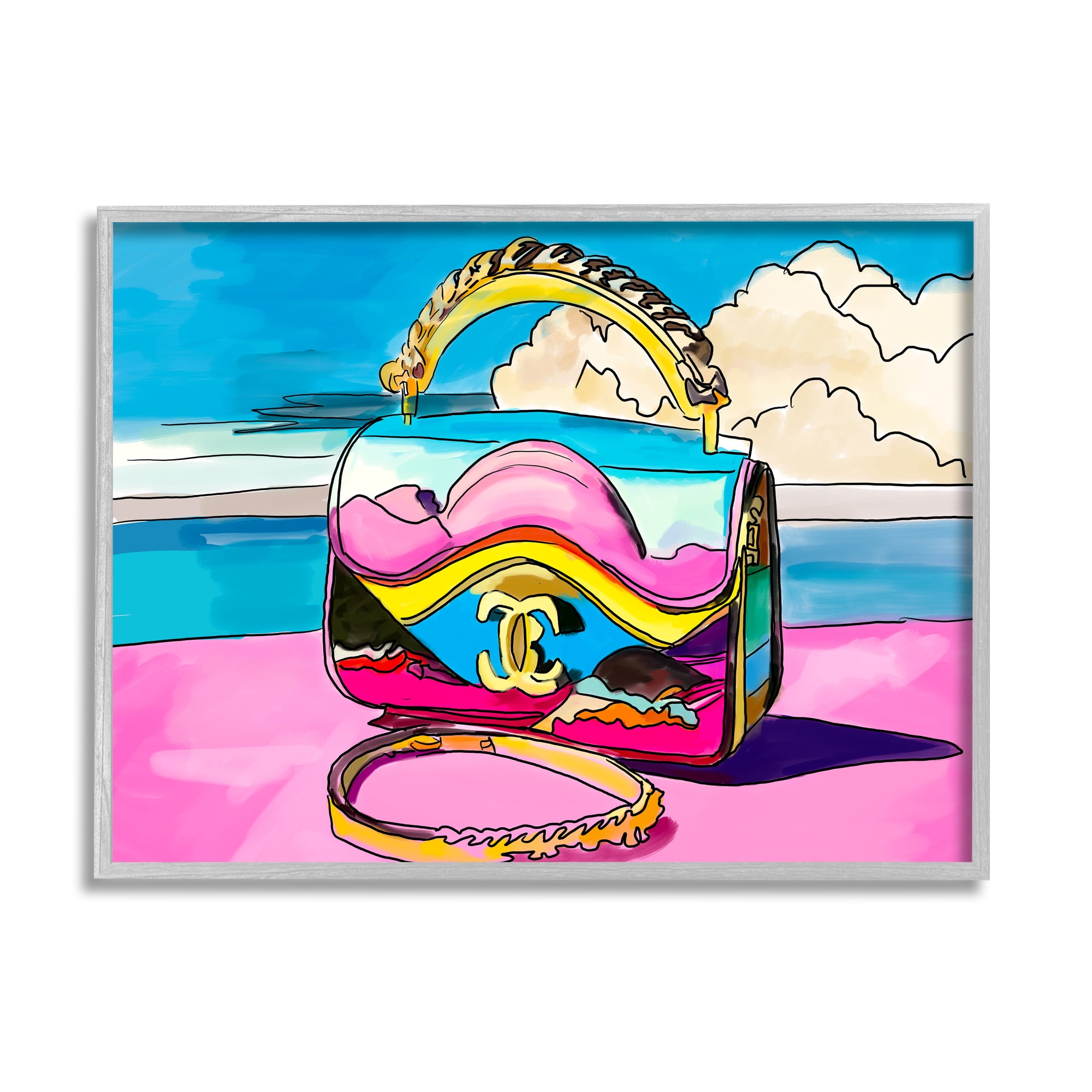 Stupell Industries Vivid Fashionable Purse Beauty & Fashion Painting Gray Framed Art Print Wall Art, 30 x 24