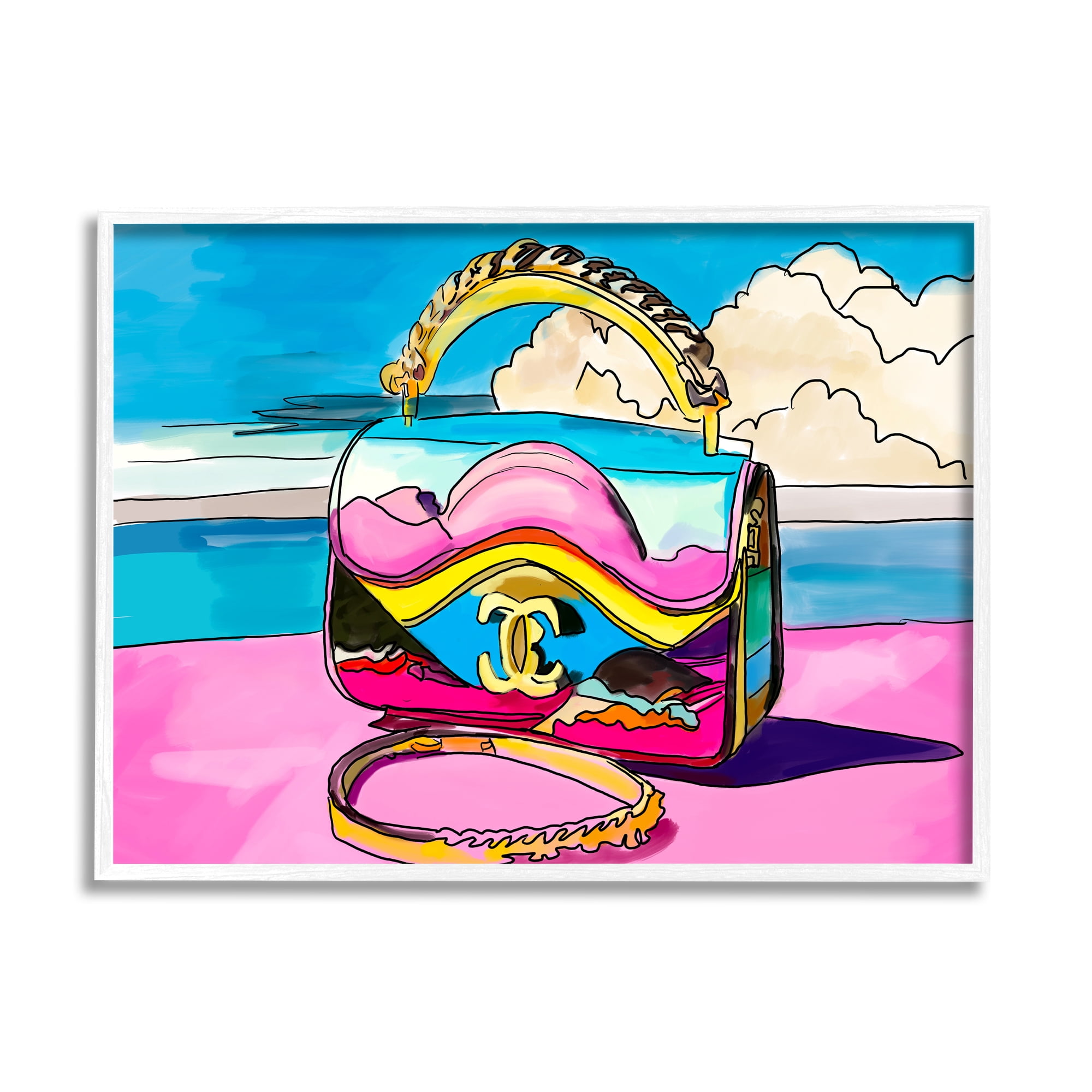 Stupell Industries Vivid Fashionable Purse Beauty & Fashion Painting White Framed Art Print Wall Art, 20 x 16