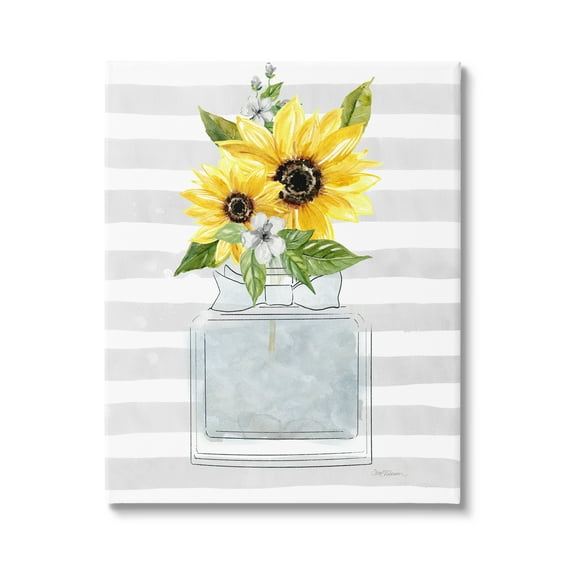 Stupell Industries Vivid Floral Arrangement Glam Perfume Bottle Stripes Graphic Art Gallery Wrapped Canvas Print Wall Art, Design by Carol Robinson