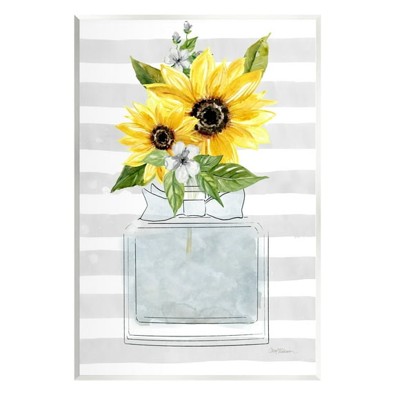 Stupell Industries Vivid Floral Arrangement Glam Perfume Bottle Stripes Graphic Art Unframed Art Print Wall Art, Design by Carol Robinson