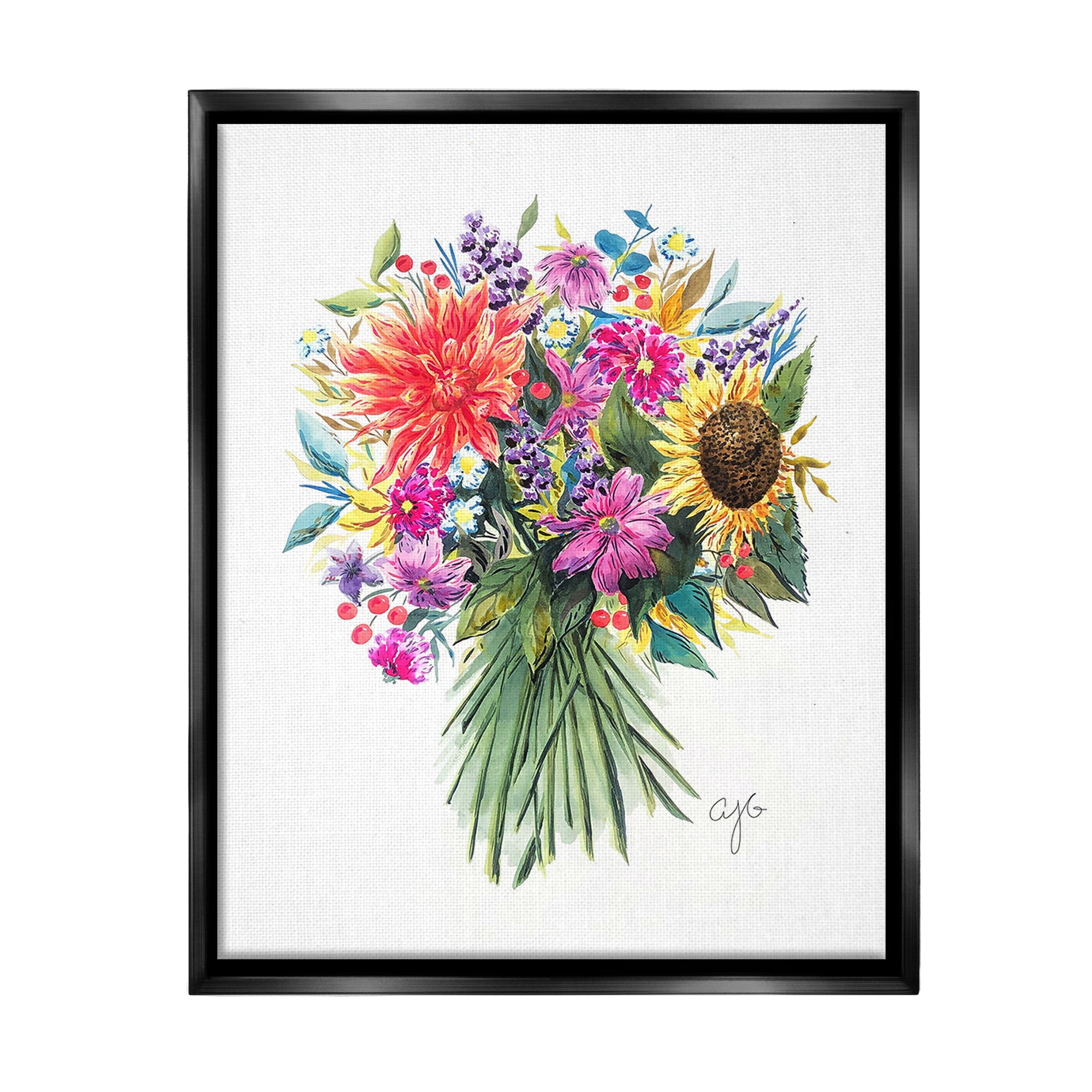 Stupell Industries Vivid Flower Bunches Botanical & Floral Painting Black Floater Framed Canvas Art Print Wall Art, 25 x 31