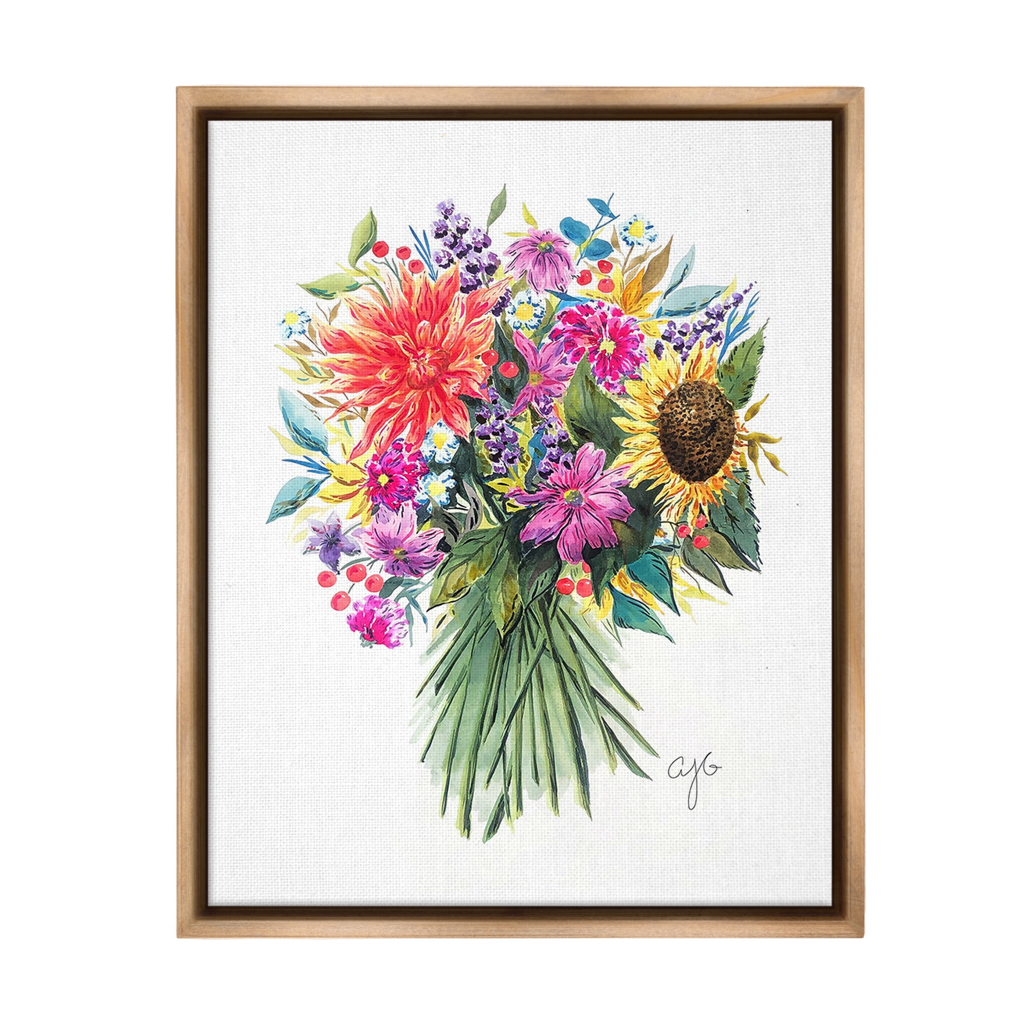 Stupell Industries Vivid Flower Bunches Botanical & Floral Painting Brown Floater Framed Canvas Art Print Wall Art, 17 x 21