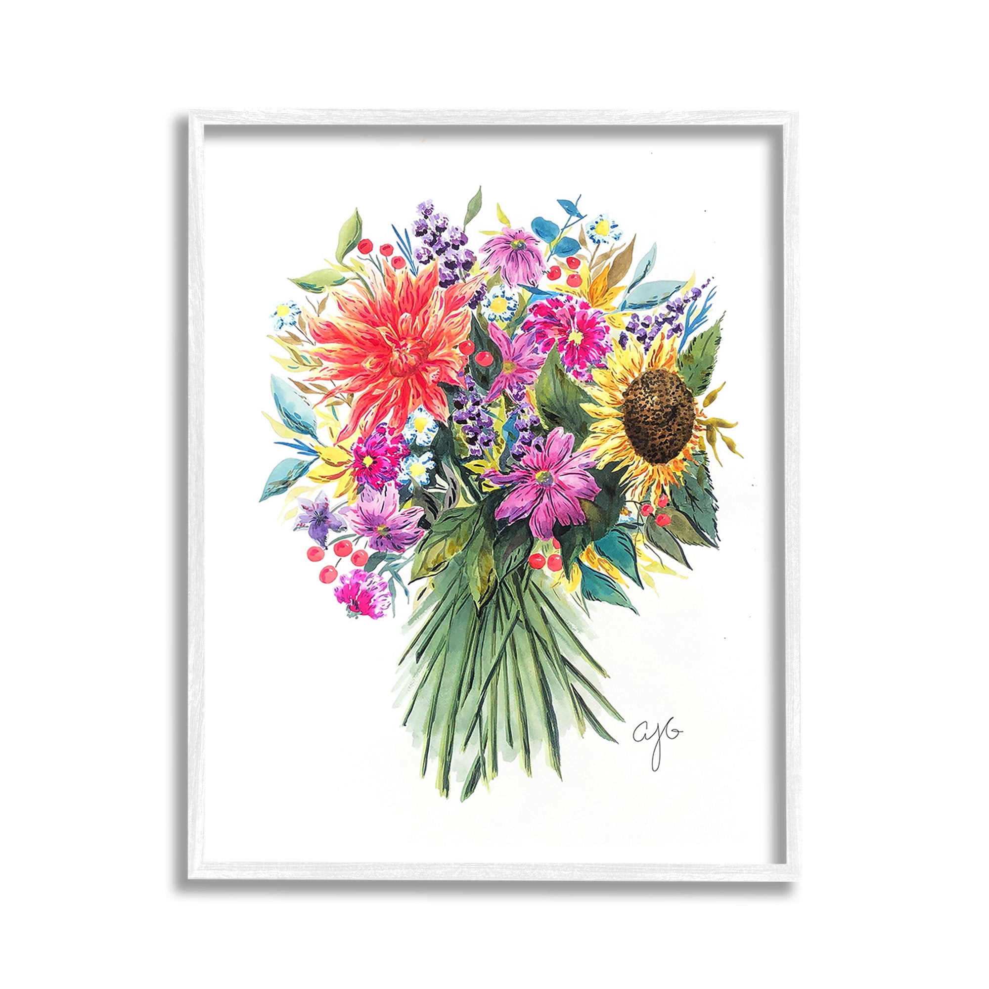 Stupell Industries Vivid Flower Bunches Botanical & Floral Painting White Framed Art Print Wall Art, 11 x 14
