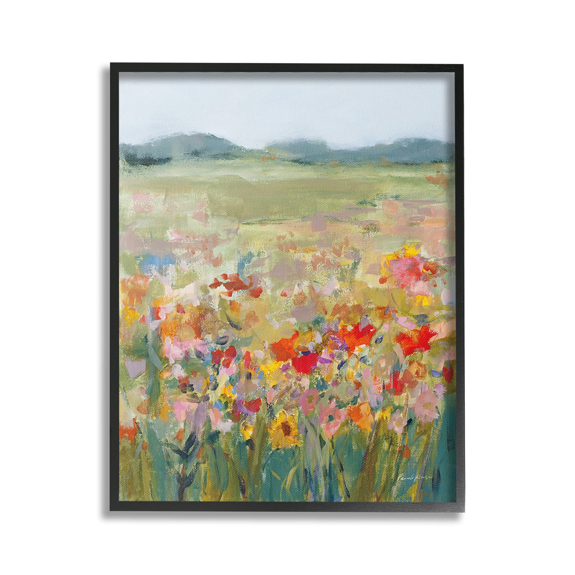 Stupell Industries Vivid Flower Meadow Landscape Painting Black Framed Art Print Wall Art, 16 x 20