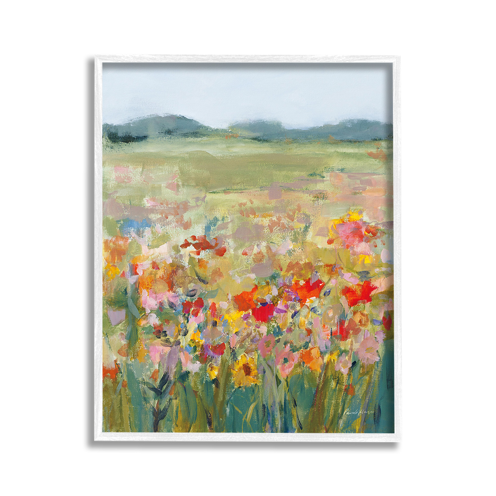 Stupell Industries Vivid Flower Meadow Landscape Painting White Framed Art Print Wall Art, 11 x 14