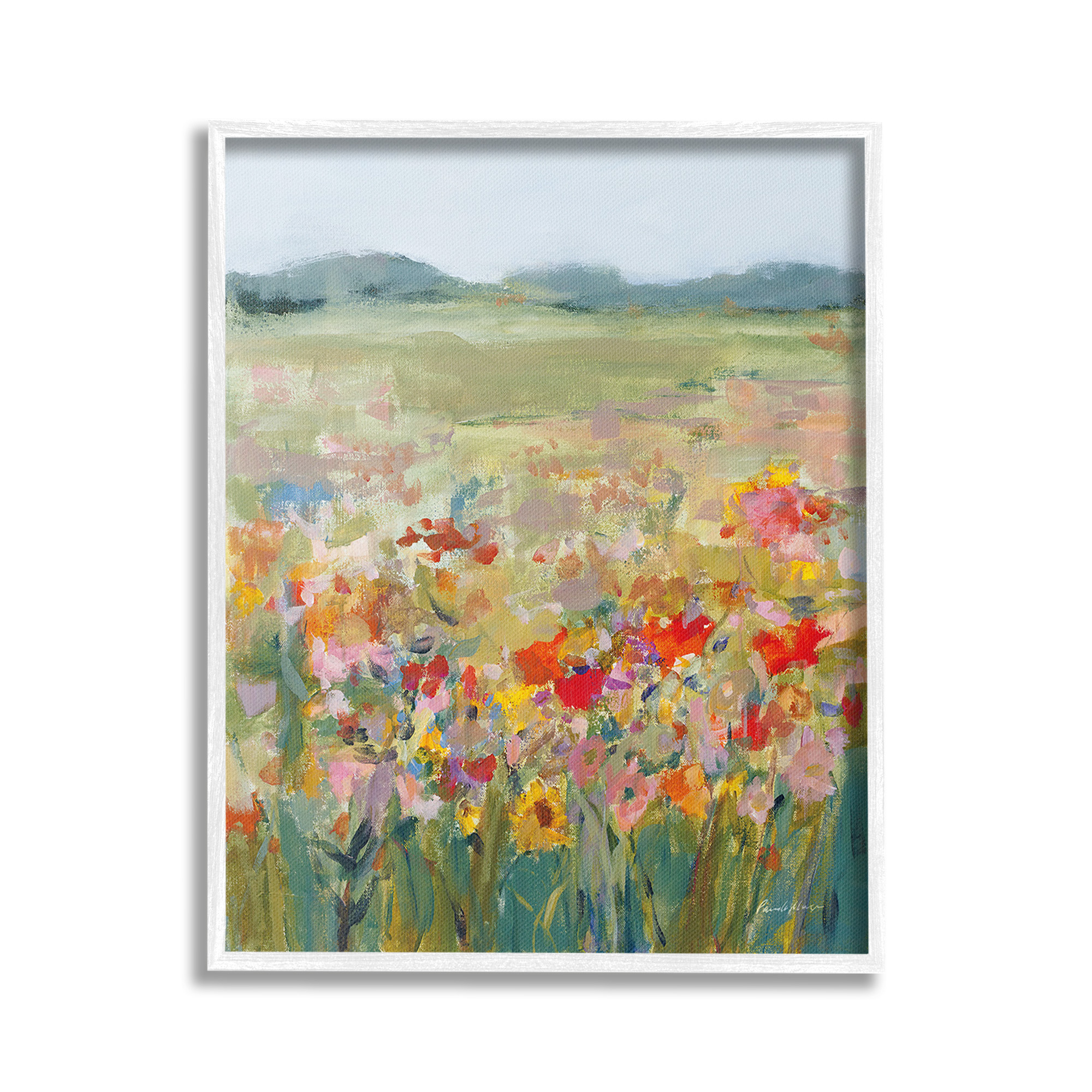 Stupell Industries Vivid Flower Meadow Landscape Painting White Framed Art Print Wall Art, 16 x 20