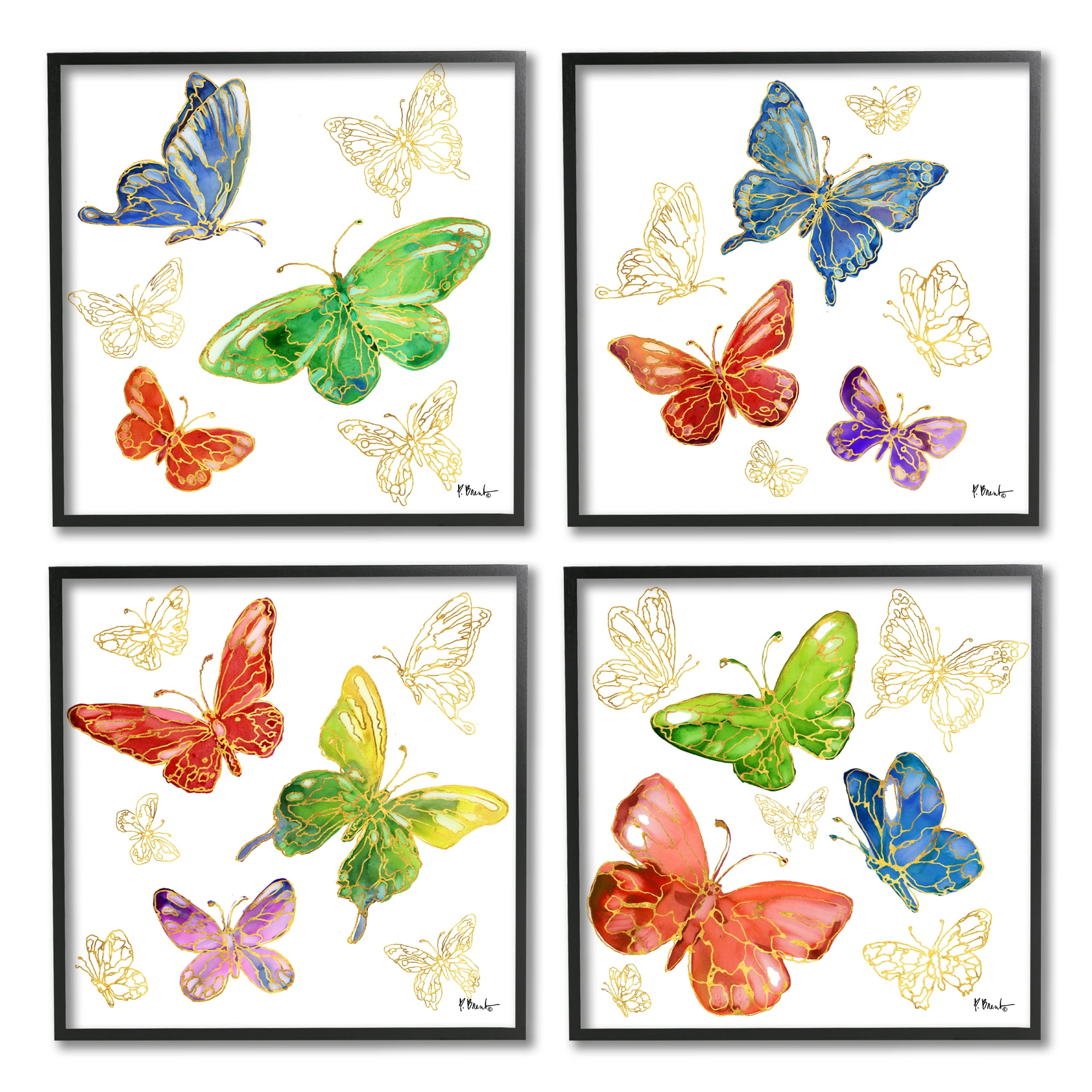 Stupell Industries Vivid Glam Butterflies Animals & Insects Painting Black Framed Art Print Wall Art, 17 x 17