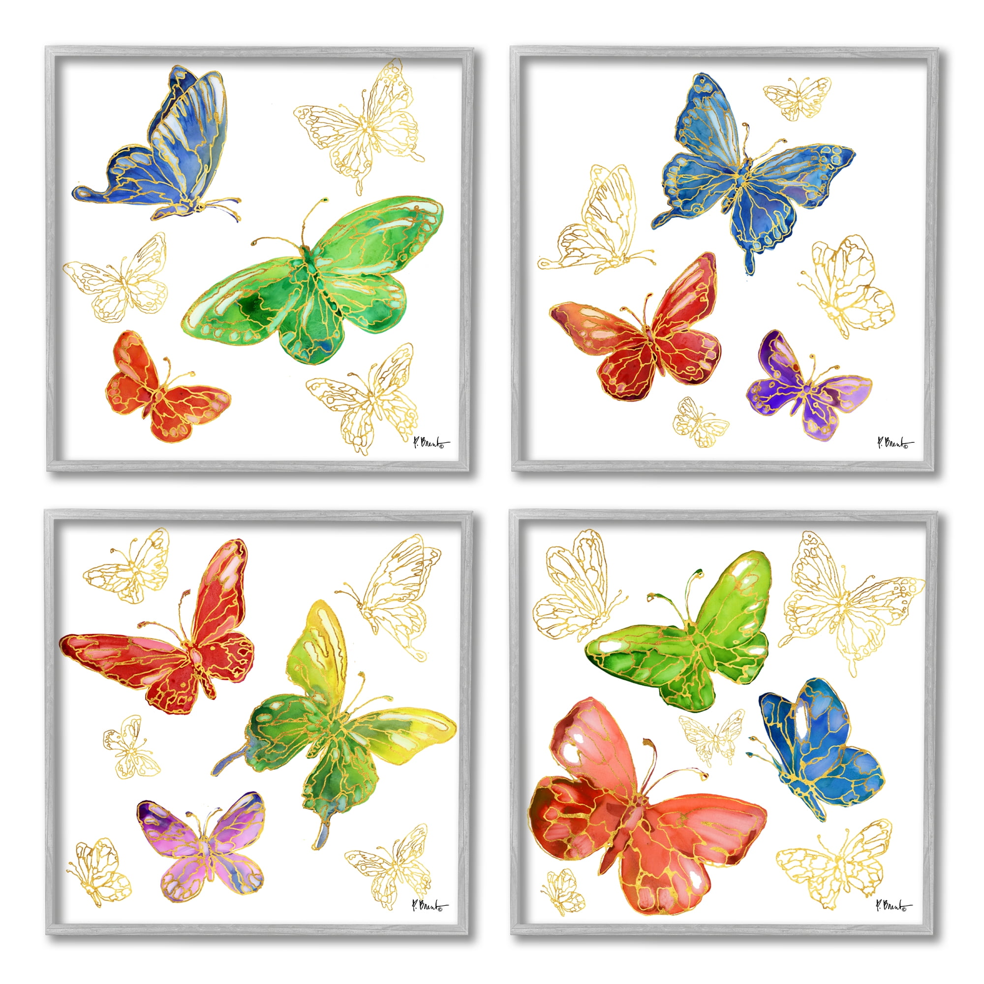 Stupell Industries Vivid Glam Butterflies Animals & Insects Painting Gray Framed Art Print Wall Art, 12 x 12