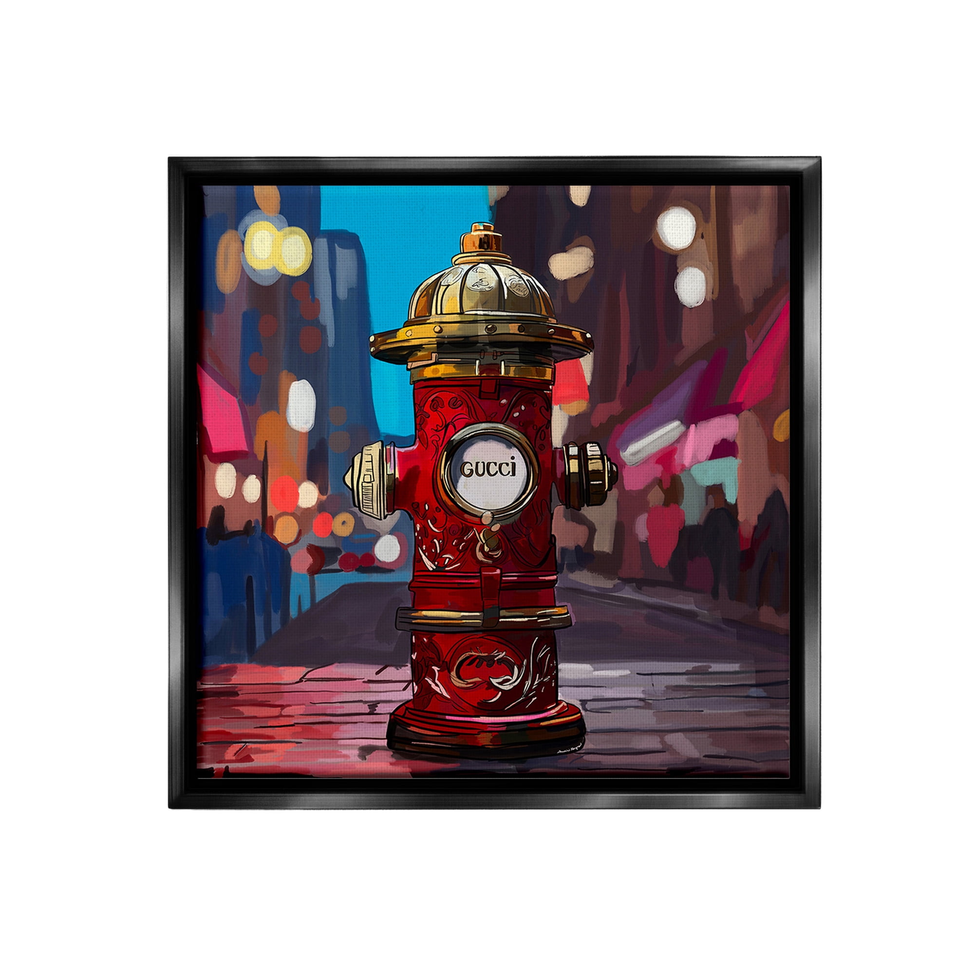 Stupell Industries Vivid Glam Hydrant Abstract Painting Black Floater Framed Canvas Art Print Wall Art, 25 x 25