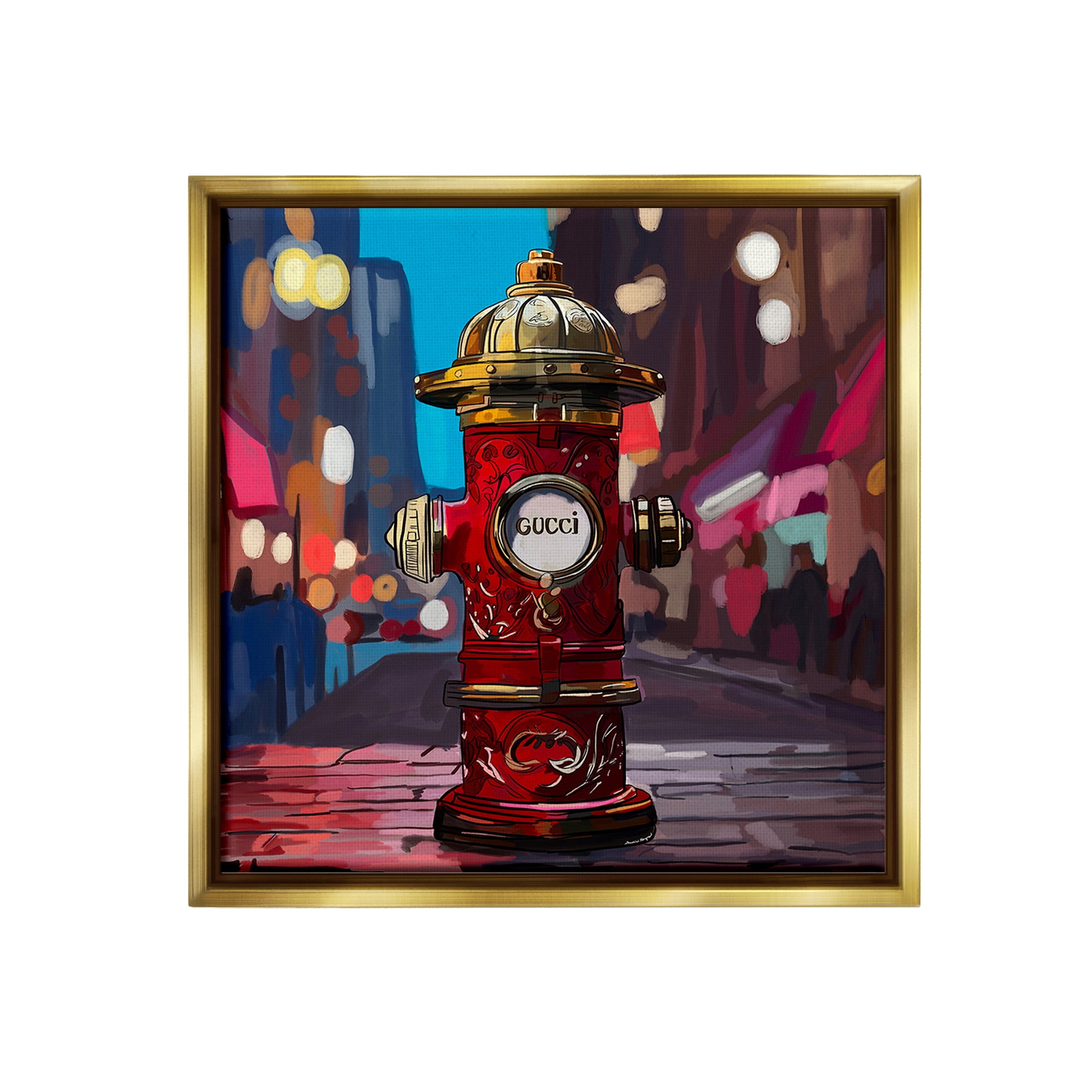 Stupell Industries Vivid Glam Hydrant Abstract Painting Gold Floater Framed Canvas Art Print Wall Art, 18 x 18