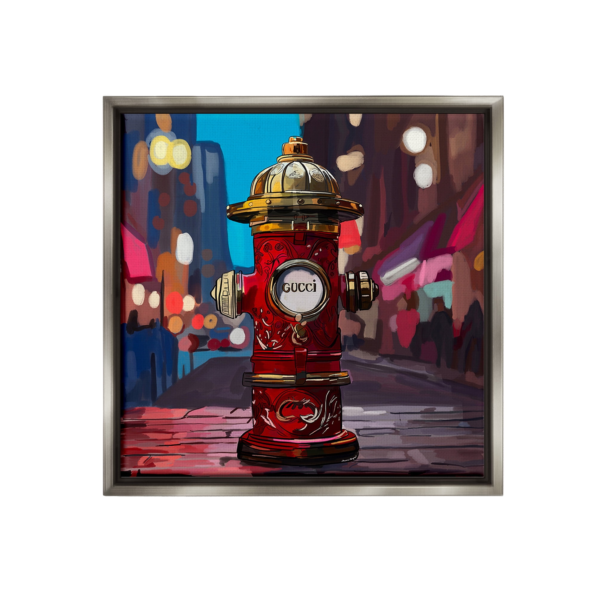 Stupell Industries Vivid Glam Hydrant Abstract Painting Gray Floater Framed Canvas Art Print Wall Art, 25 x 25