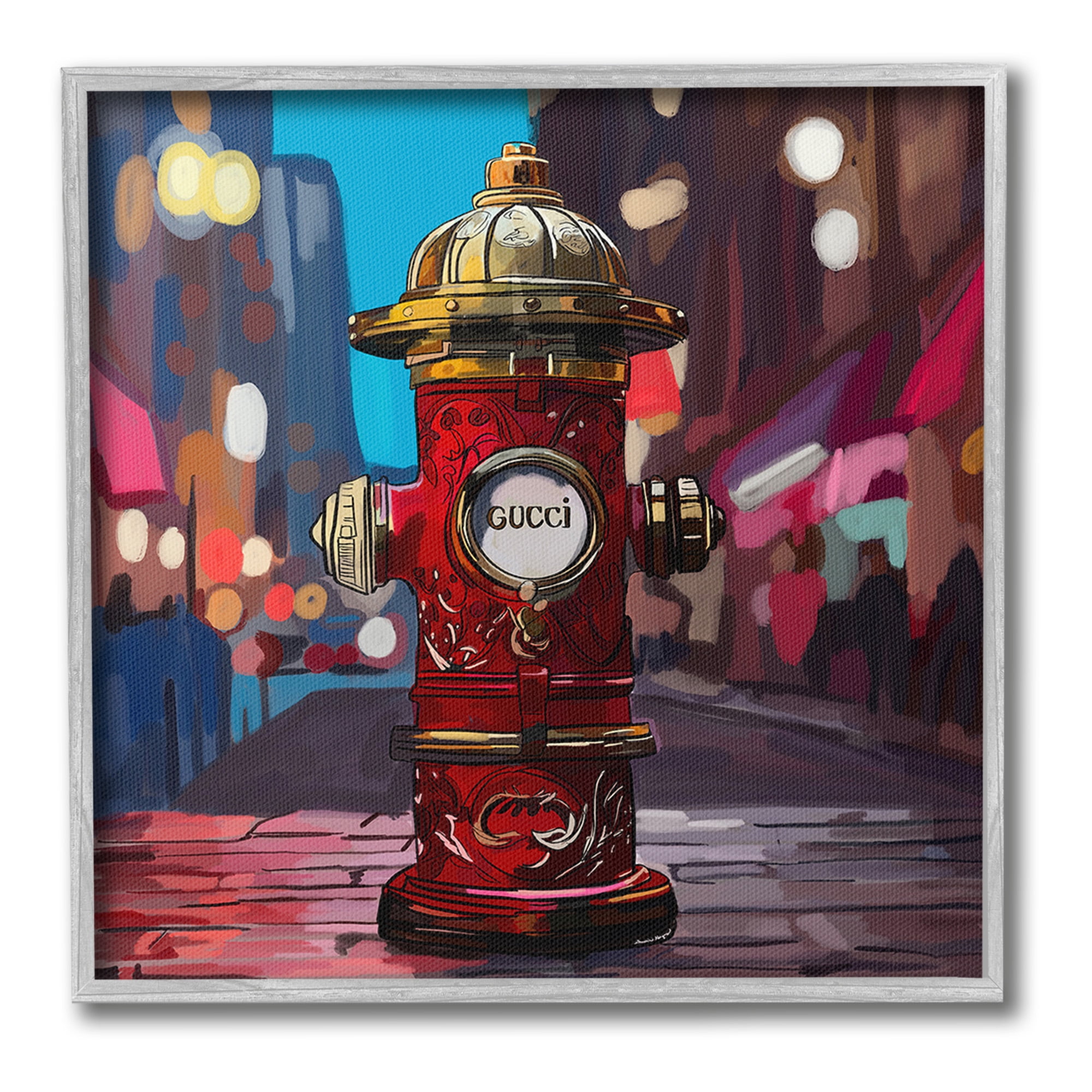 Stupell Industries Vivid Glam Hydrant Abstract Painting Gray Framed Art Print Wall Art, 24 x 24