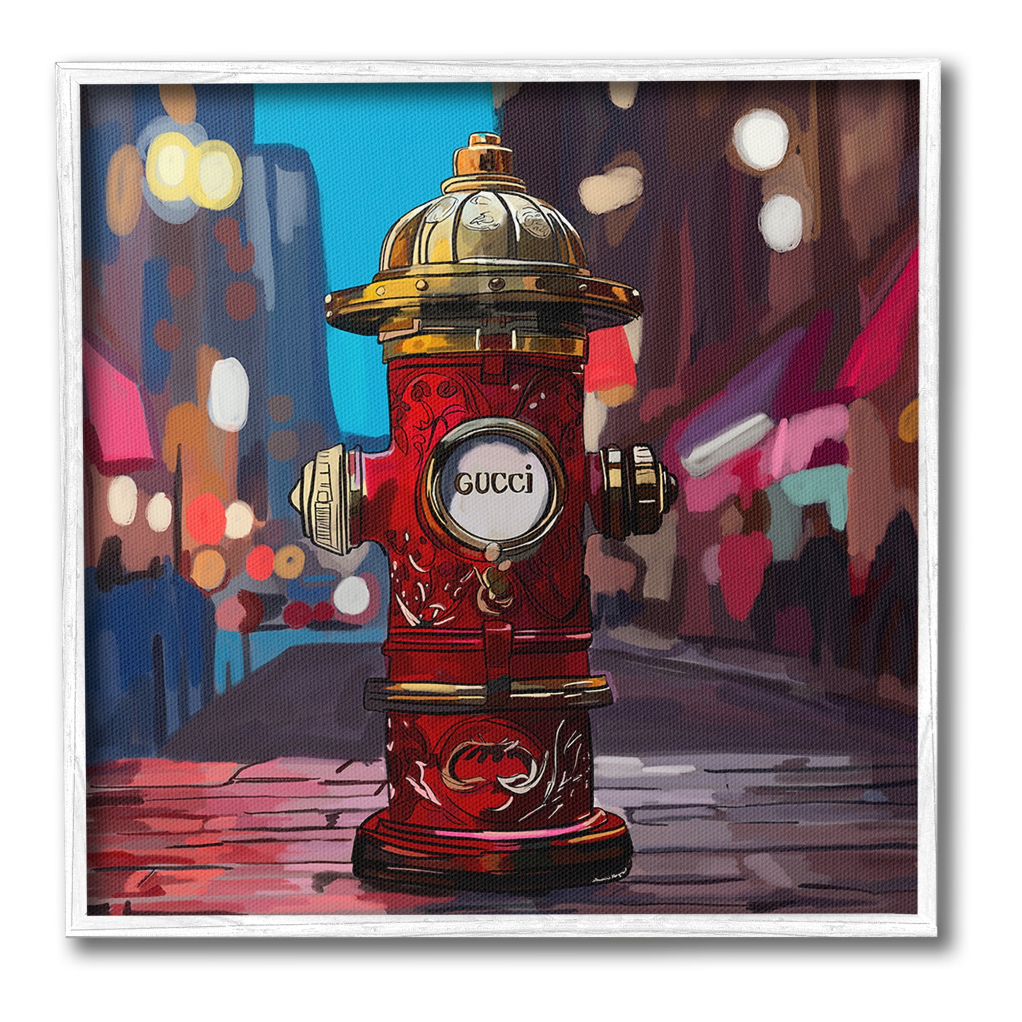 Stupell Industries Vivid Glam Hydrant Abstract Painting White Framed Art Print Wall Art, 17 x 17