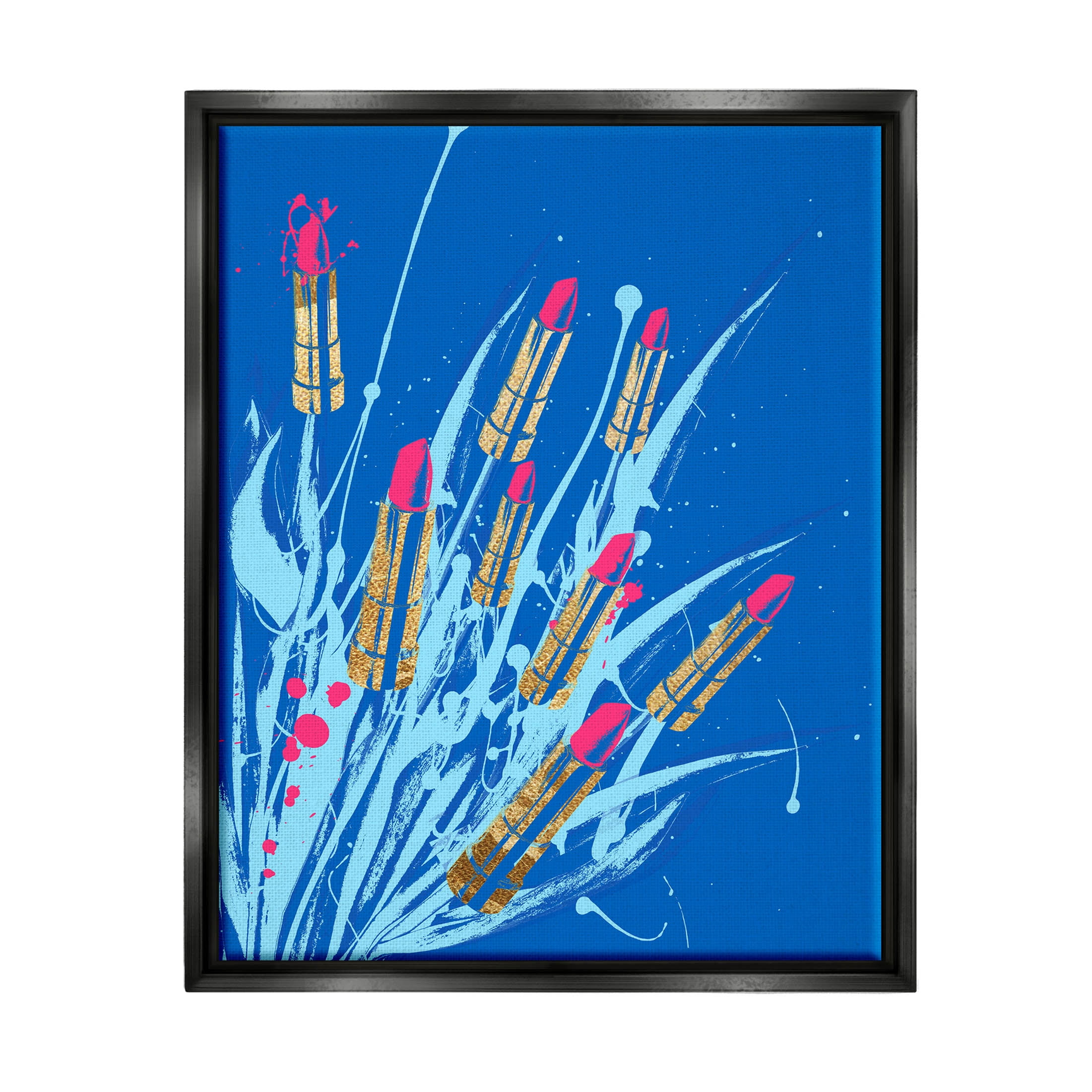 Stupell Industries Vivid Glam Lipstick Arrangement Graphic Art Jet Black Floating Framed Canvas Print Wall Art, Design by Lil' Rue