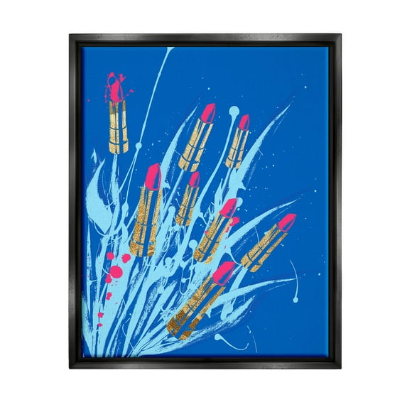 Stupell Industries Vivid Glam Lipstick Arrangement Graphic Art Jet Black Floating Framed Canvas Print Wall Art, Design by Lil' Rue