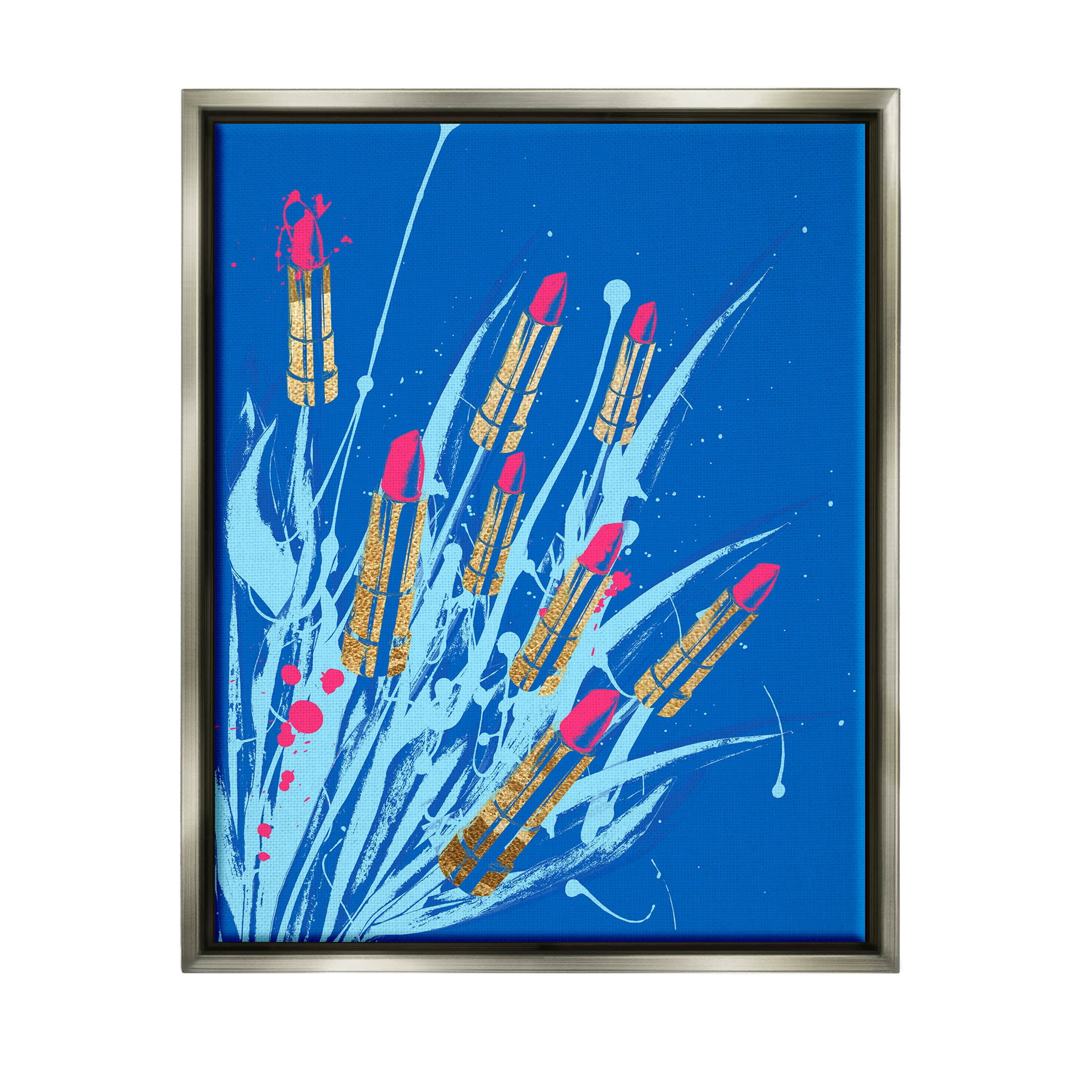 Stupell Industries Vivid Glam Lipstick Arrangement Graphic Art Luster Gray Floating Framed Canvas Print Wall Art, Design by Lil' Rue