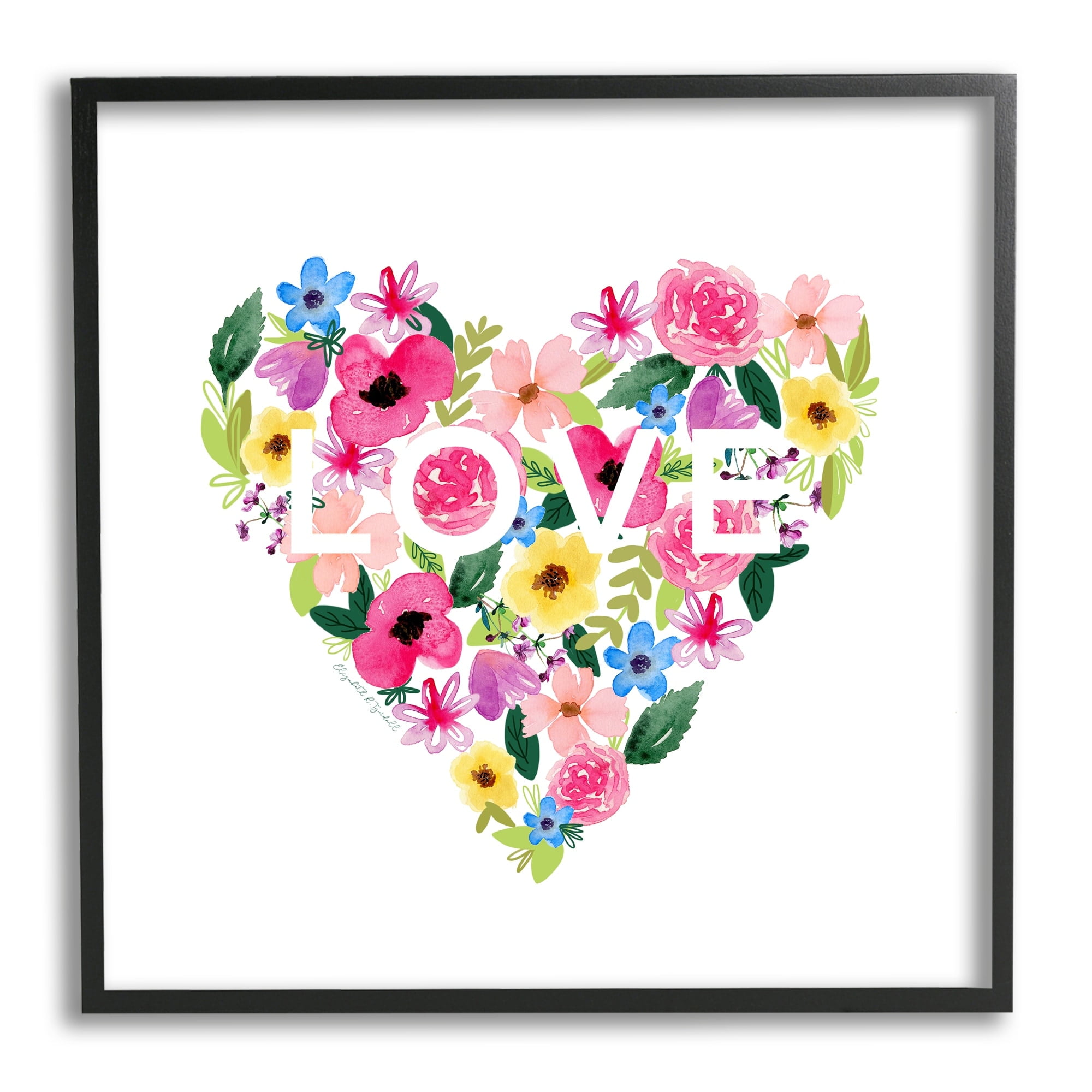 Stupell Industries Vivid Heart Blossom Love Inspirational Minimalistic Sentiment,12 x 12, Design by Elizabeth Tyndall