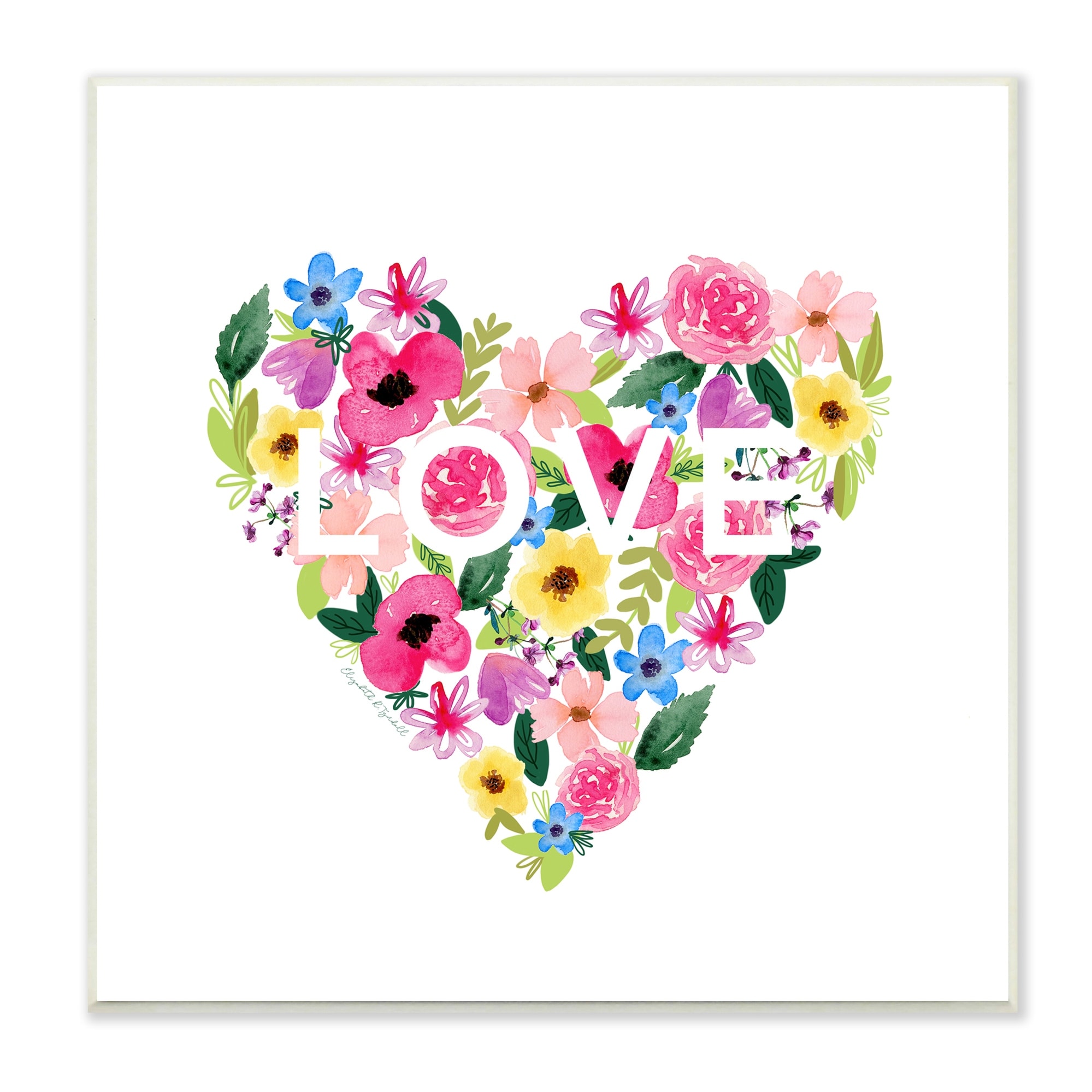 Stupell Industries Vivid Heart Blossom Love Inspirational Minimalistic Sentiment,12 x 12, Design by Elizabeth Tyndall